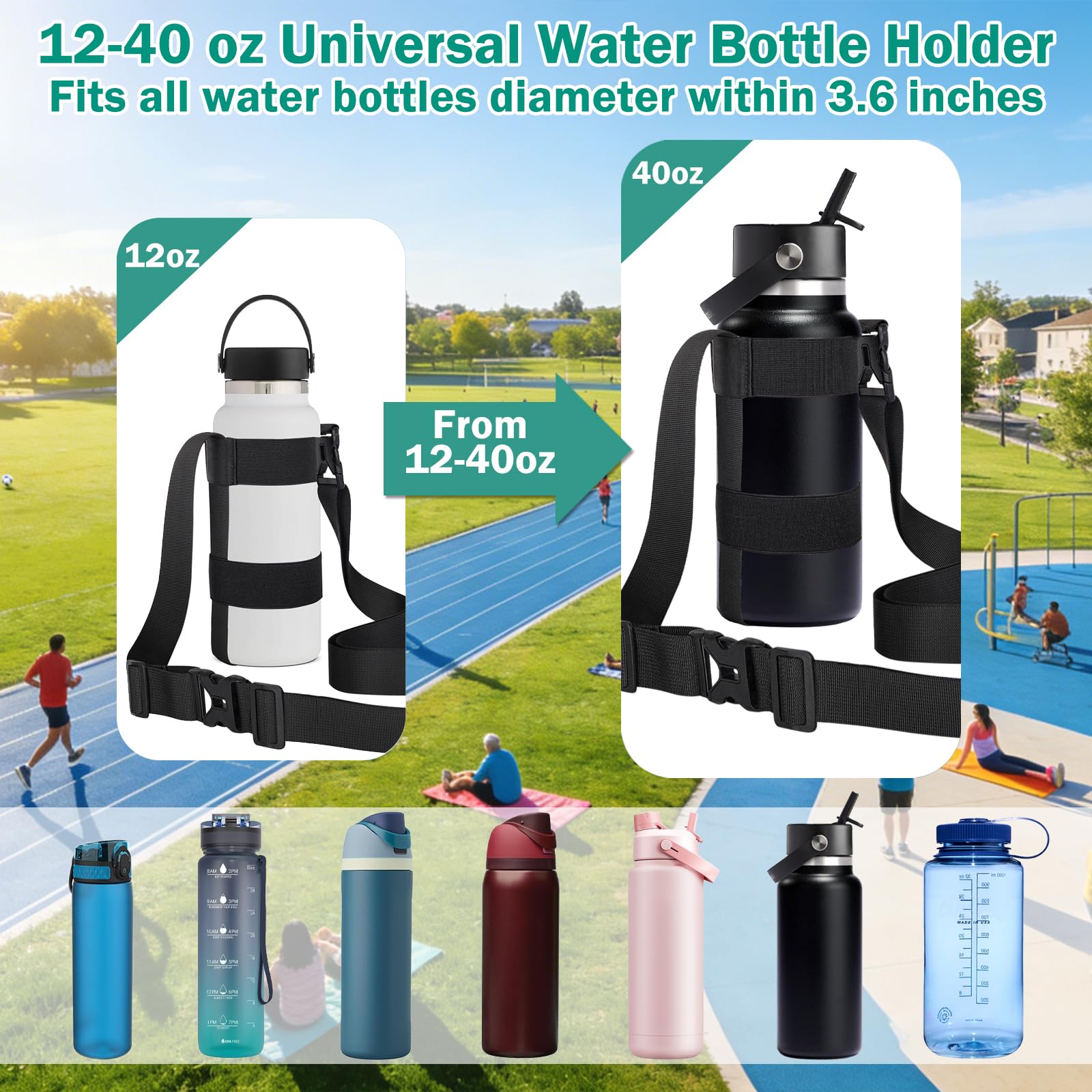HEYSKAY 2 soportes para botella de agua con correa, correa de asa con correa de hombro ajustable y mosquetón de 12 a 24 onzas para botella de agua Hydro Flask Deportes Gimnasio Senderismo Camping
