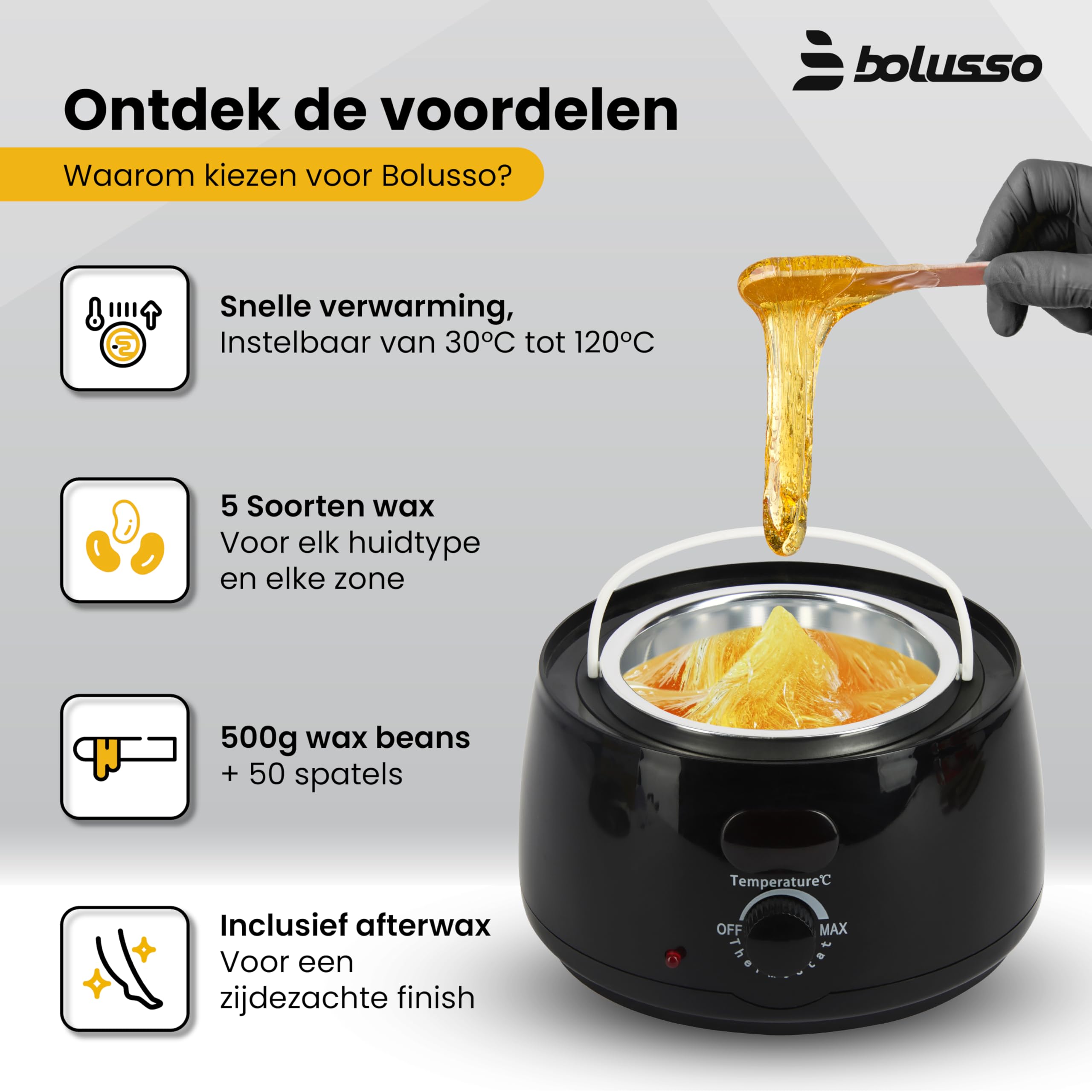Dispositivo per la cera, set di depilazione, con scaldabagno, 5 tipi di fagioli di cera (500 g), 50 bastoncini di cera, temperatura regolabile 30 – 120 °C, set di cera per la casa e il salone
