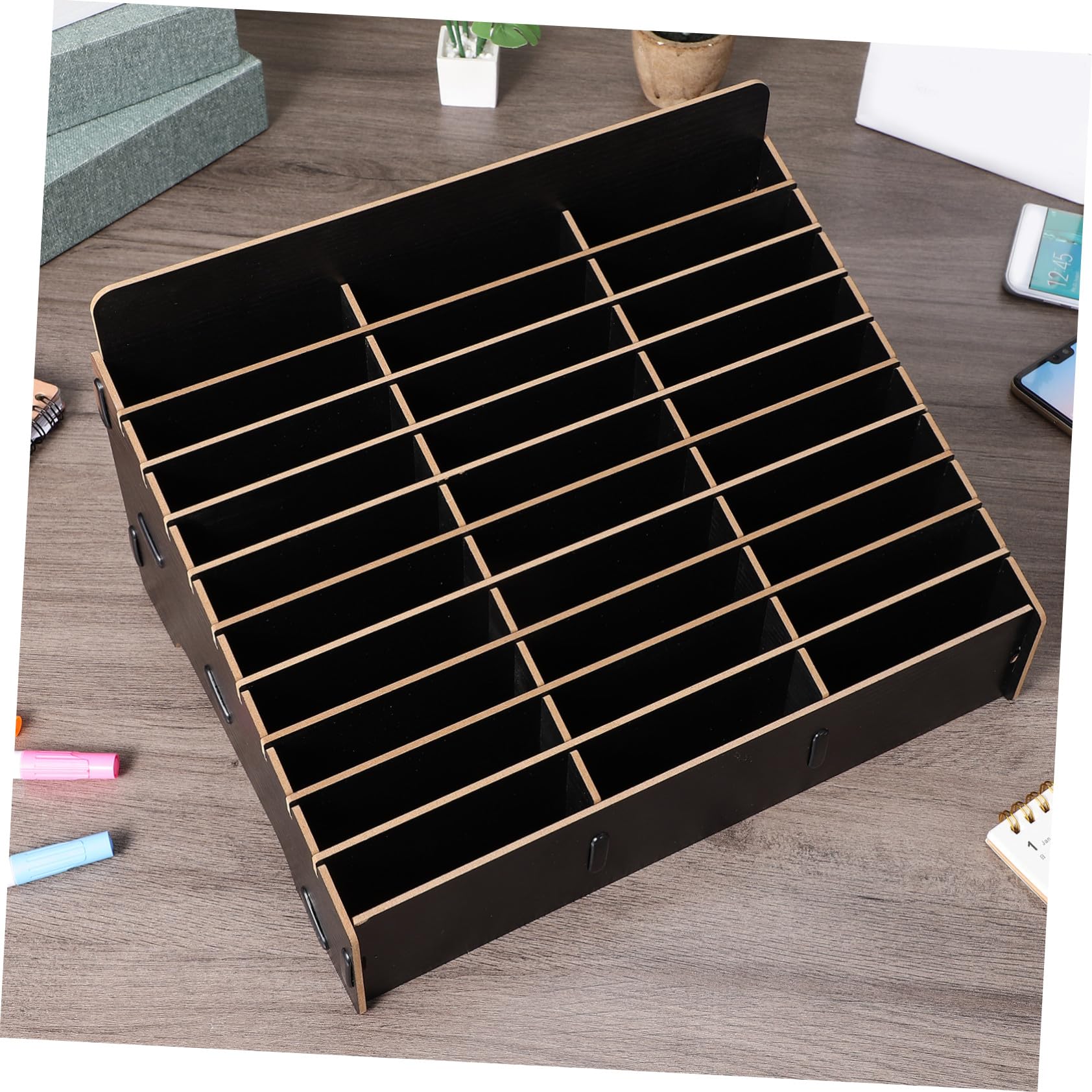 HOMSFOU Caja y Diseño Elegante para Guardar Móviles Múltiples Rejillas de Madera Pulido Fino para Oficina y Sala de Reuniones