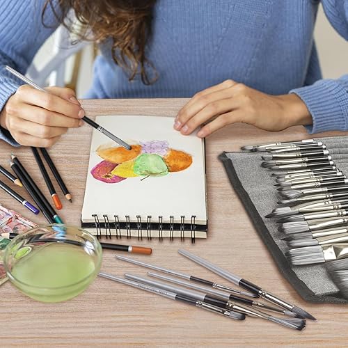 Miniatura 7 de conda - Juego de 24 pinceles de pintura con diferentes formas de mango de madera con estuche de pinceles de arte, pinceles profesionales para óleo,