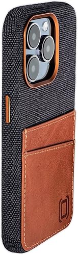 Miniatura 9 de Dockem Funda de tela para iPhone 15 Pro con placa de metal integrada para montaje magnético, cartera de piel auténtica cosida con 2 ranuras para