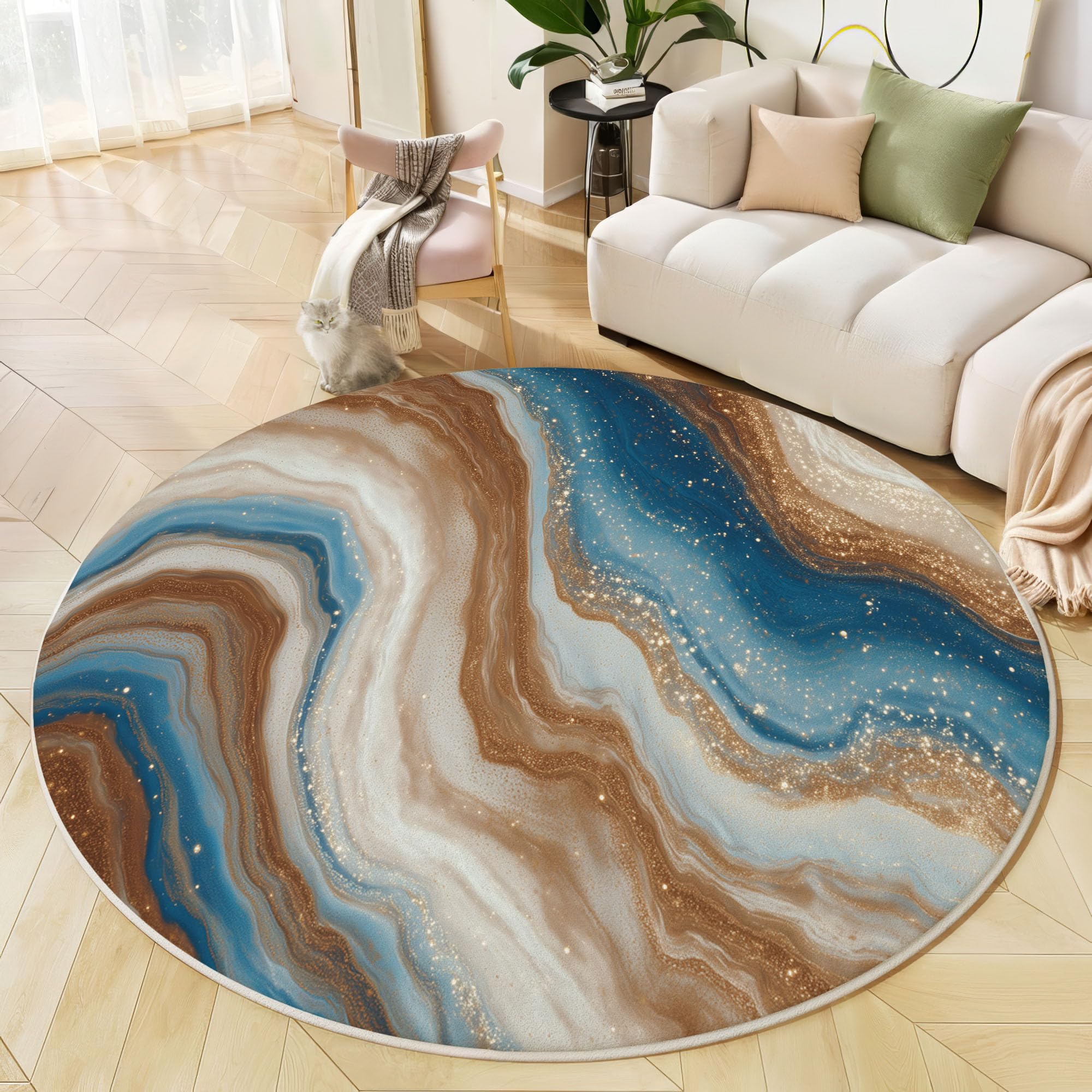 Tapis de salon design marbre bleu et brun pour sublimer la décoration de la salle à manger
