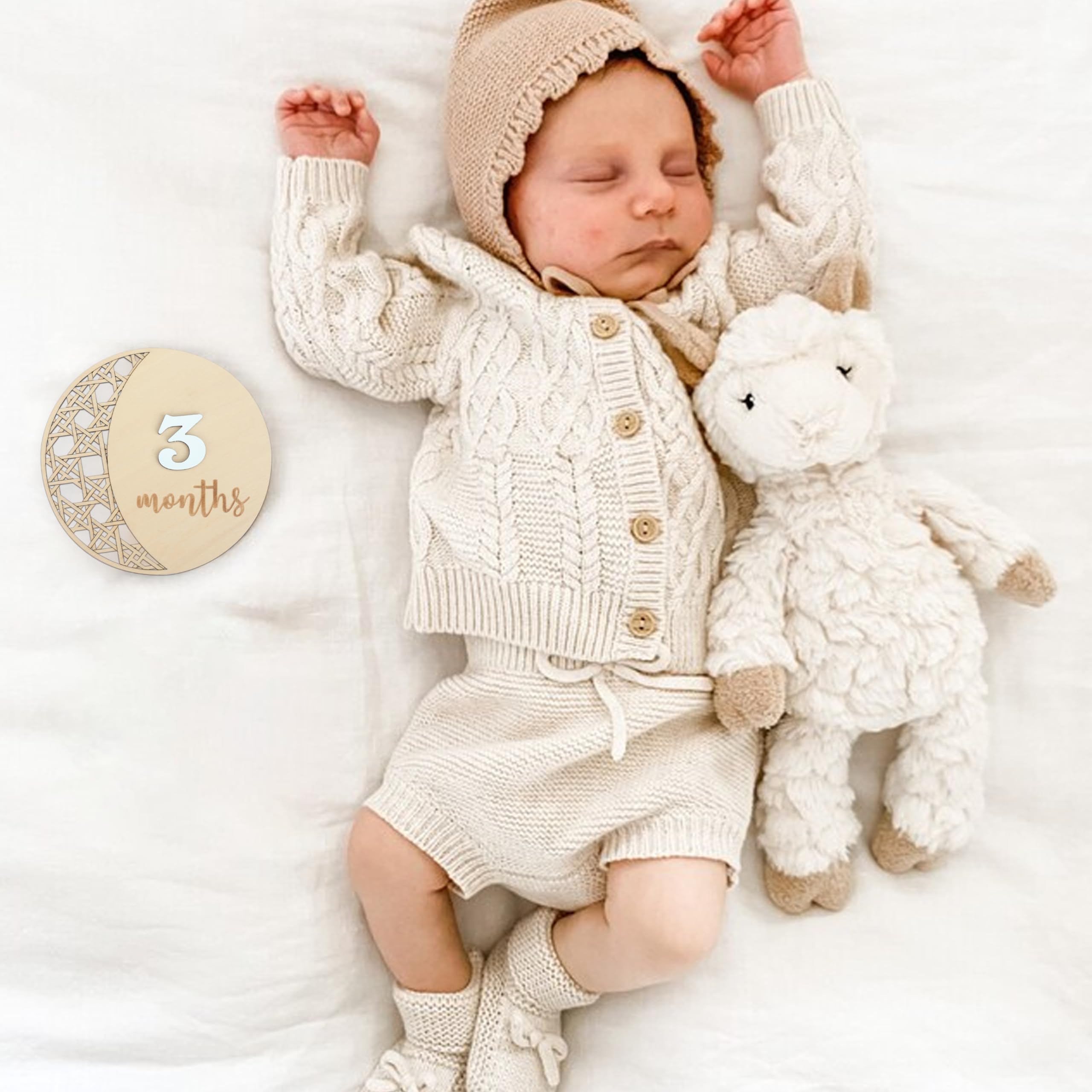 Baby Monthly Milestone, Wooden Baby Milestone Signs, Monthly Milestone Wood Discs, Baby Milestone Discs, Baby Photo Props Cards Interchangeable Number Set of 12 for Baby Growth Recording (Moon)