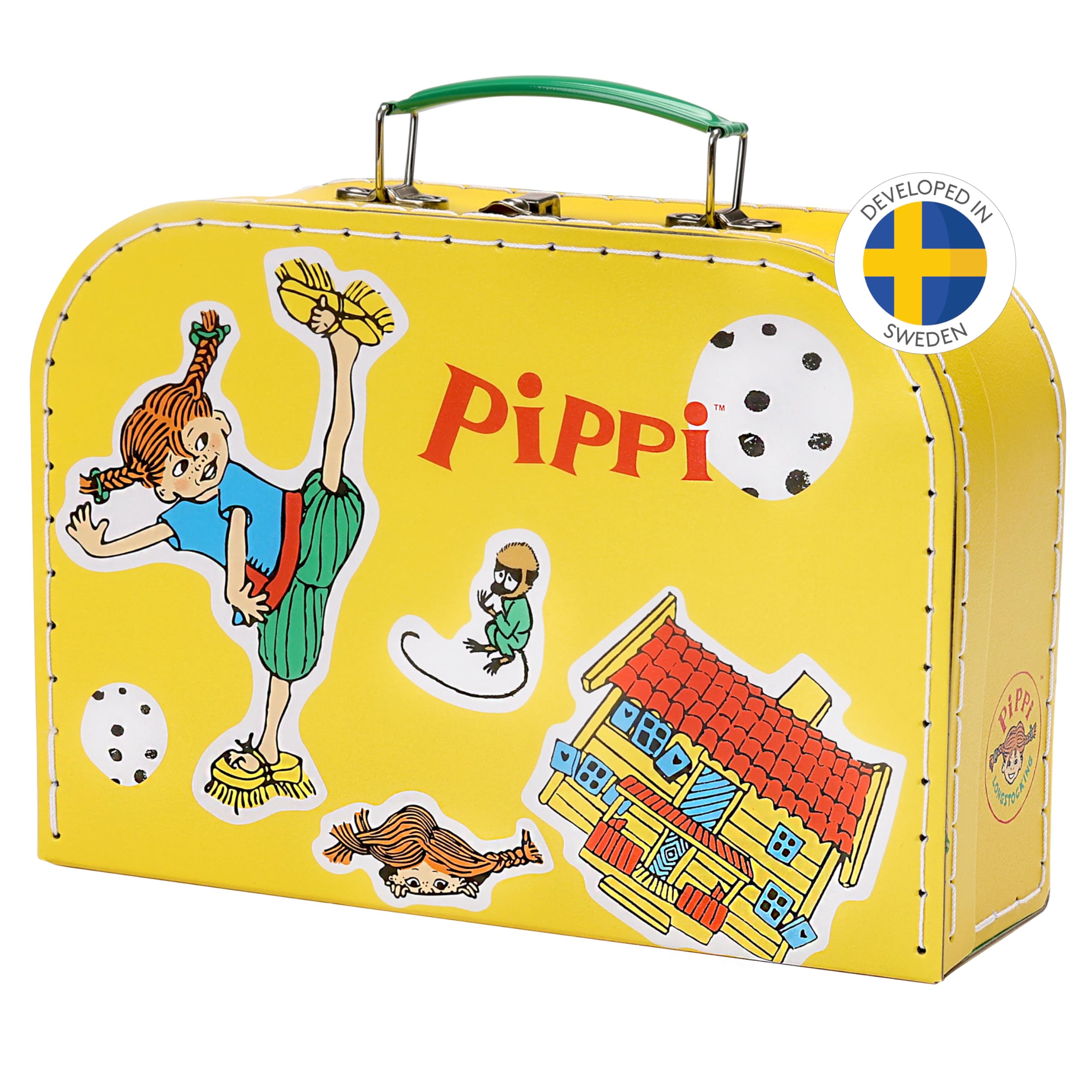Pippi Langstrumpf Pippi Pappkoffer Gelb 25 cm – Kinderkoffer mit Illustrationen perfekt für Spiel und Abenteuer