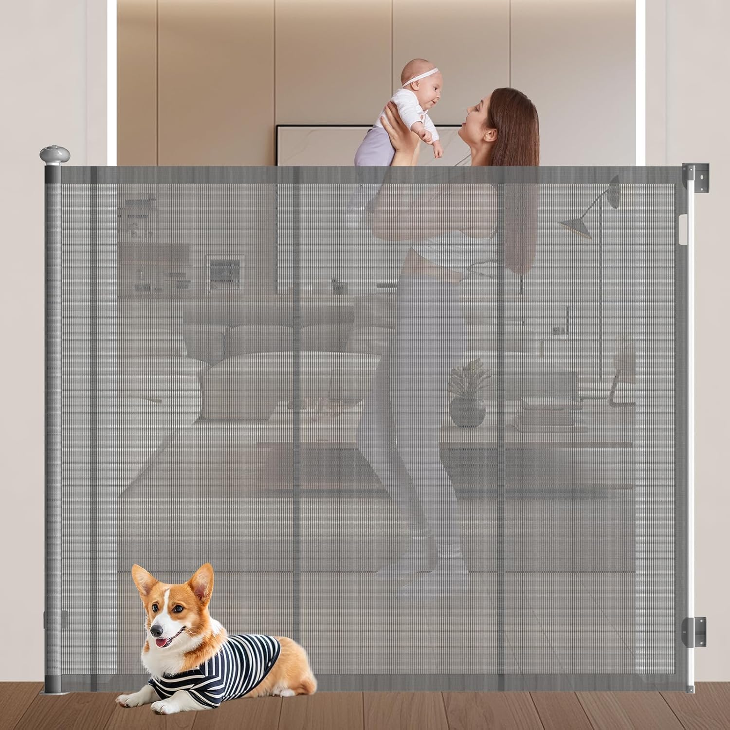 Extra High Extendable Baby Safety Gate with Reinforcement Bar Height 125cm Width up to 140cm Extendable Dog Barrier Work Silent Extendable Baby Safety Gate โ image 1