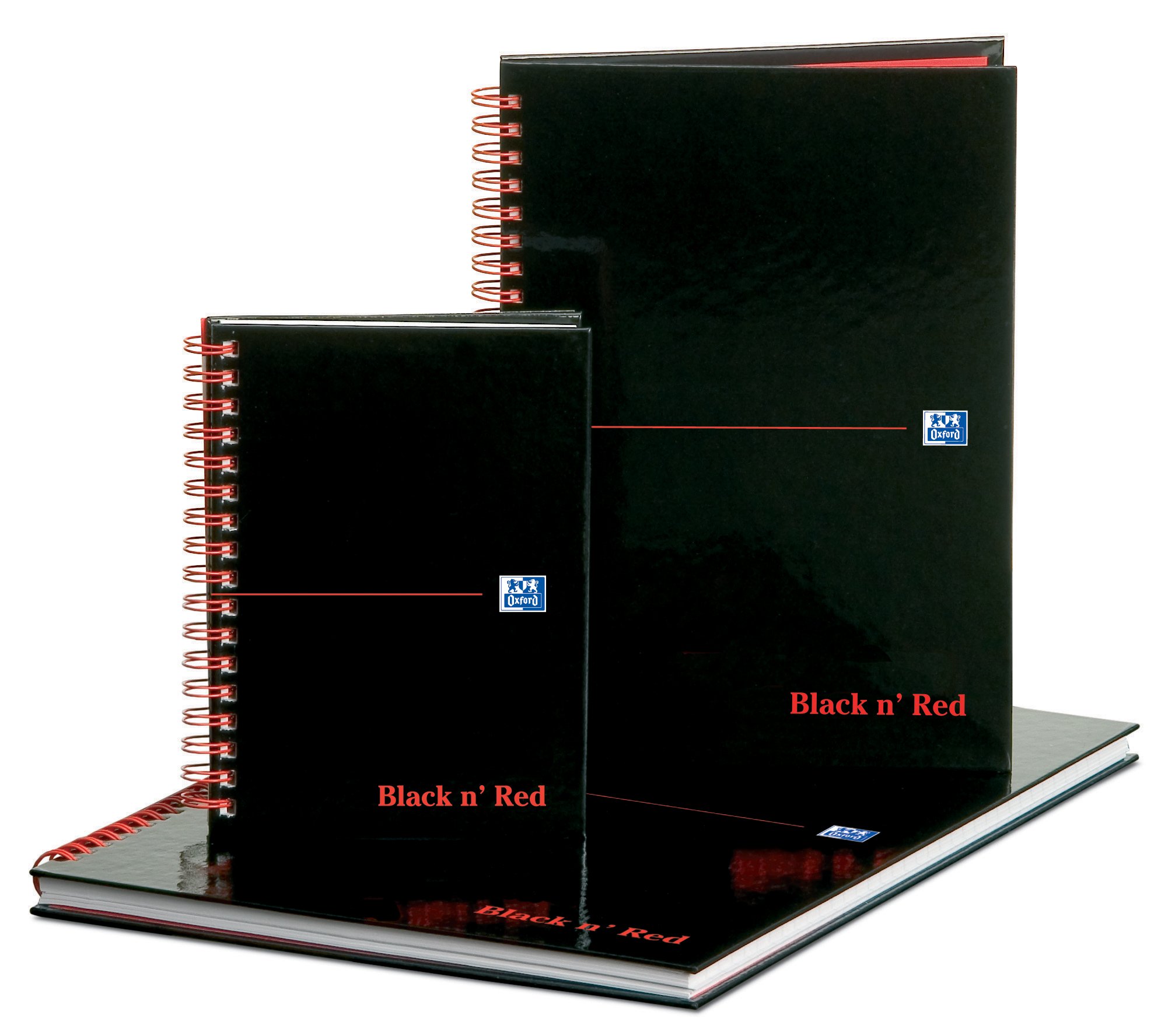 Oxford Black n' Red A5 błyszczący twardy notatnik z wiązaniem wiązanym z indeksem A-Z 140 stron, 5 notebooków