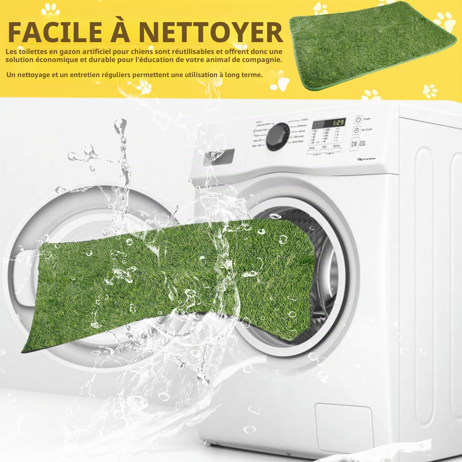 Bac à Litière pour Chien - Gazon Artificiel 50 x 70 cm - Tapis d'Entraînement pour Chiot - Lavable et Imperméable - Pour la Maison
