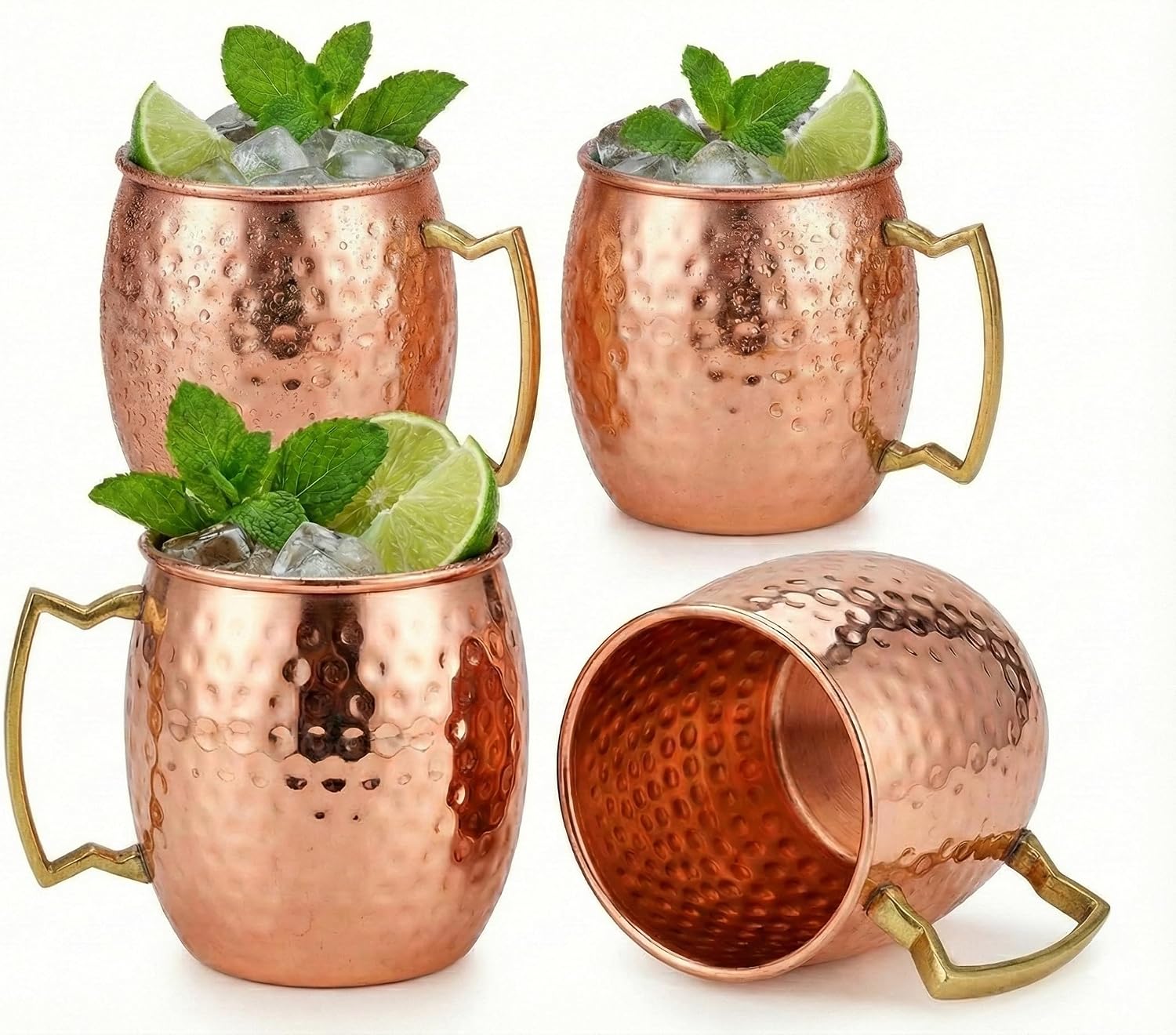 Copper Moscow Mule Mug with Brass Handle, Pure Copper Drinking Mug for Cocktails, Beer & Iced Drinks, Handmade Barware Mug for Home, Bar & Gifting (Copper Moscow Mule Mug, Set of 4)