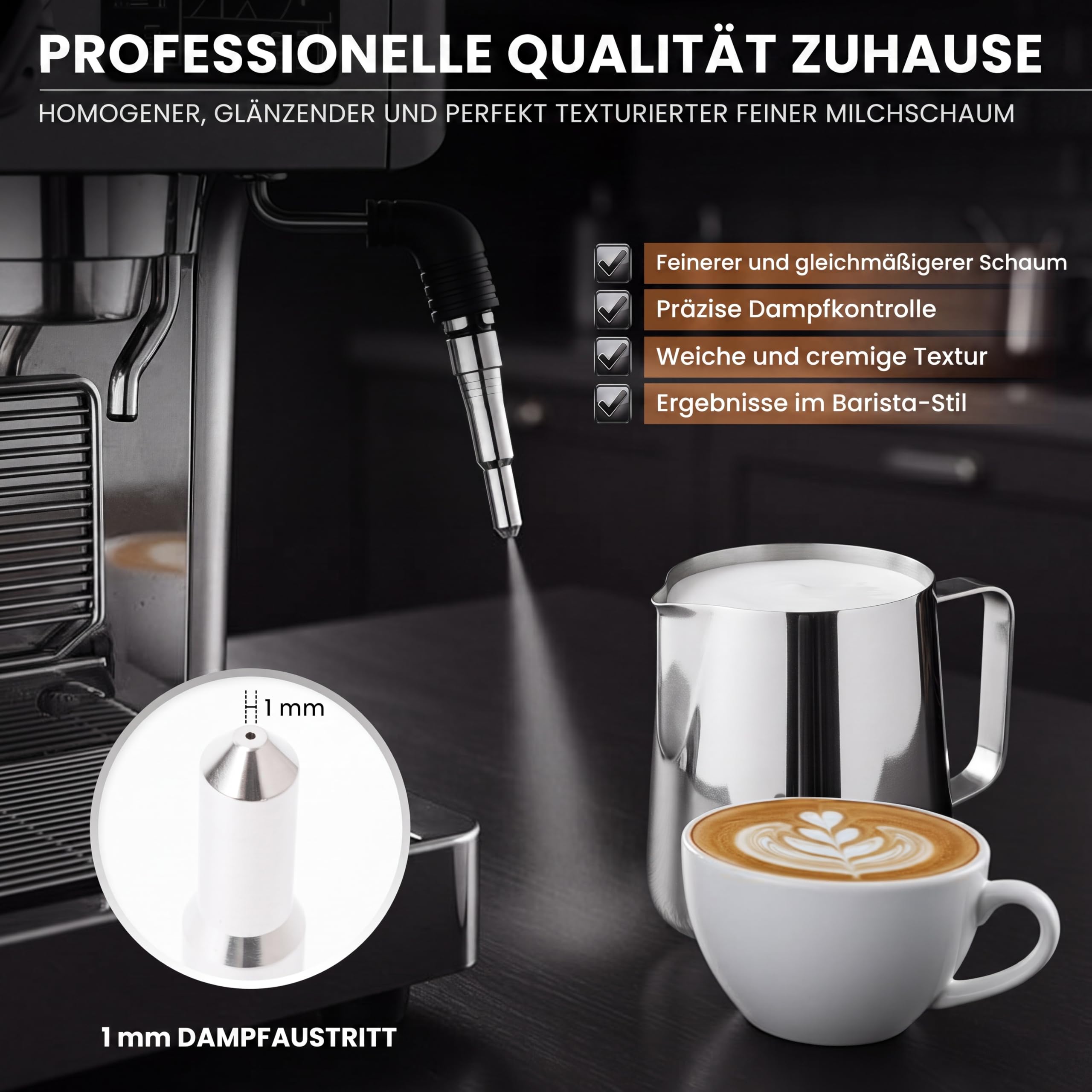 Dampfdüse 1 mm für De'Longhi Dedica EC680 EC685 und EM450.M | Dampfdüse aus Edelstahl für Espressomaschine | Upgrade Latte Art