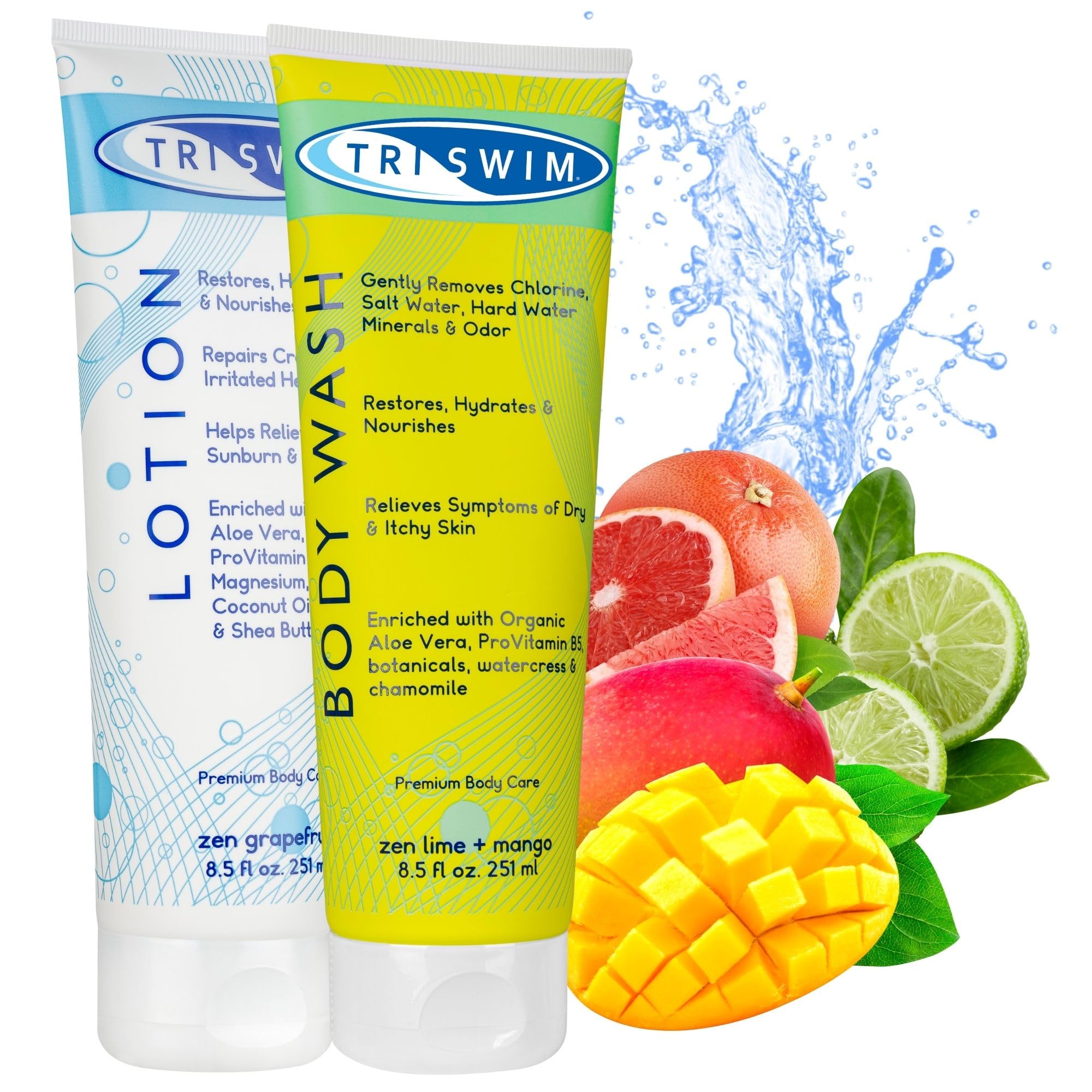 TRISWIM Chlorine Removal Body Care Bundle for Swimmers, Yellow, 2*251 ml