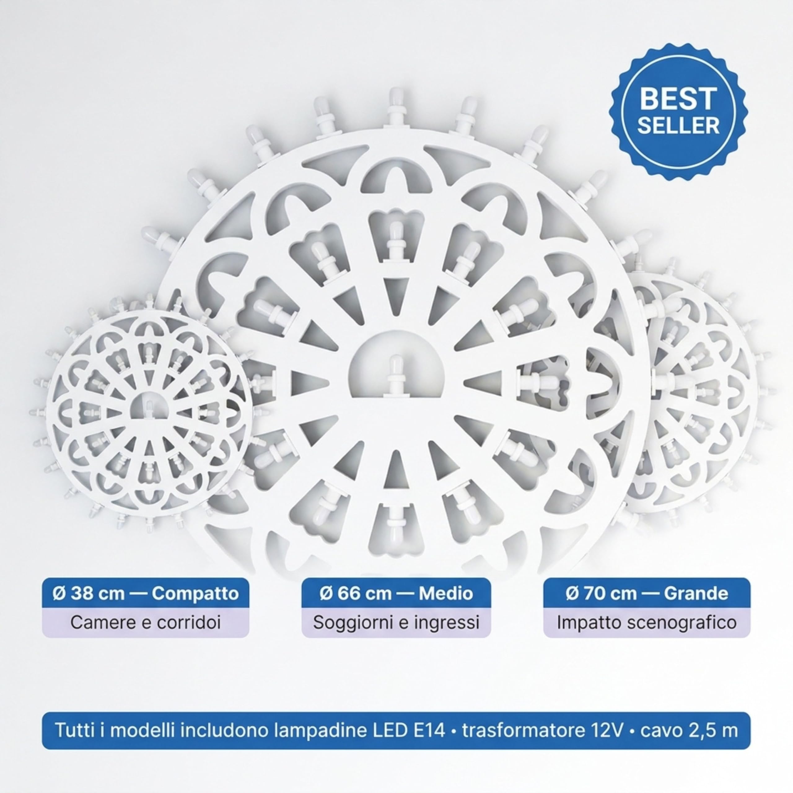 Luminaria Pugliese da Parete – Rosone Luminoso LED Artigianale Made in Italy – Applique Decorativa Forex Bianco Luce Calda – Lampada Salentina Tradizionale Puglia