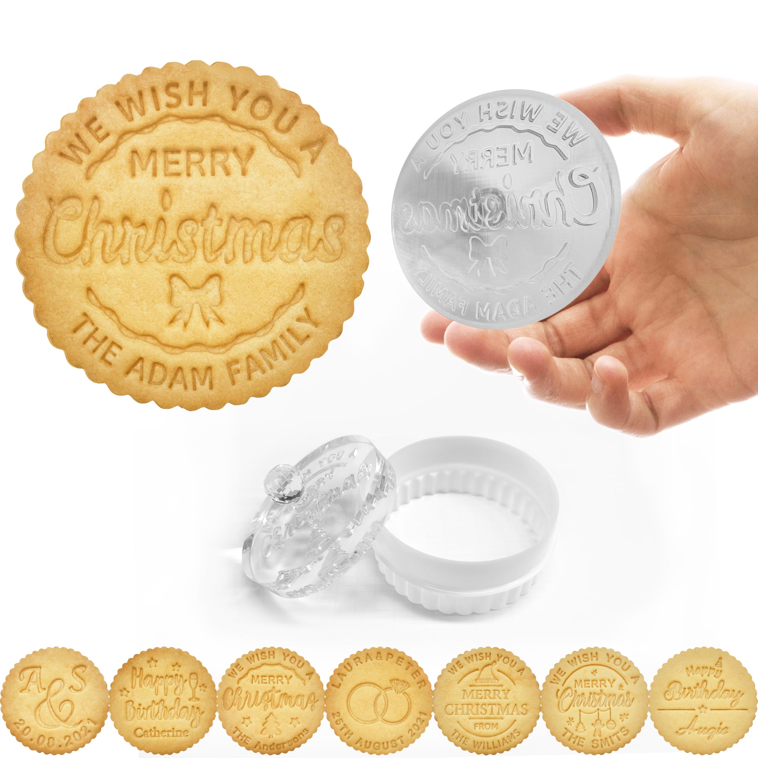 Personalized Christmas Cookie Stamp with 6 Cutters Customized Cookie Embossing Stamp Mold Custom Christmas Cookie Biscuit Molds Stamps with Name