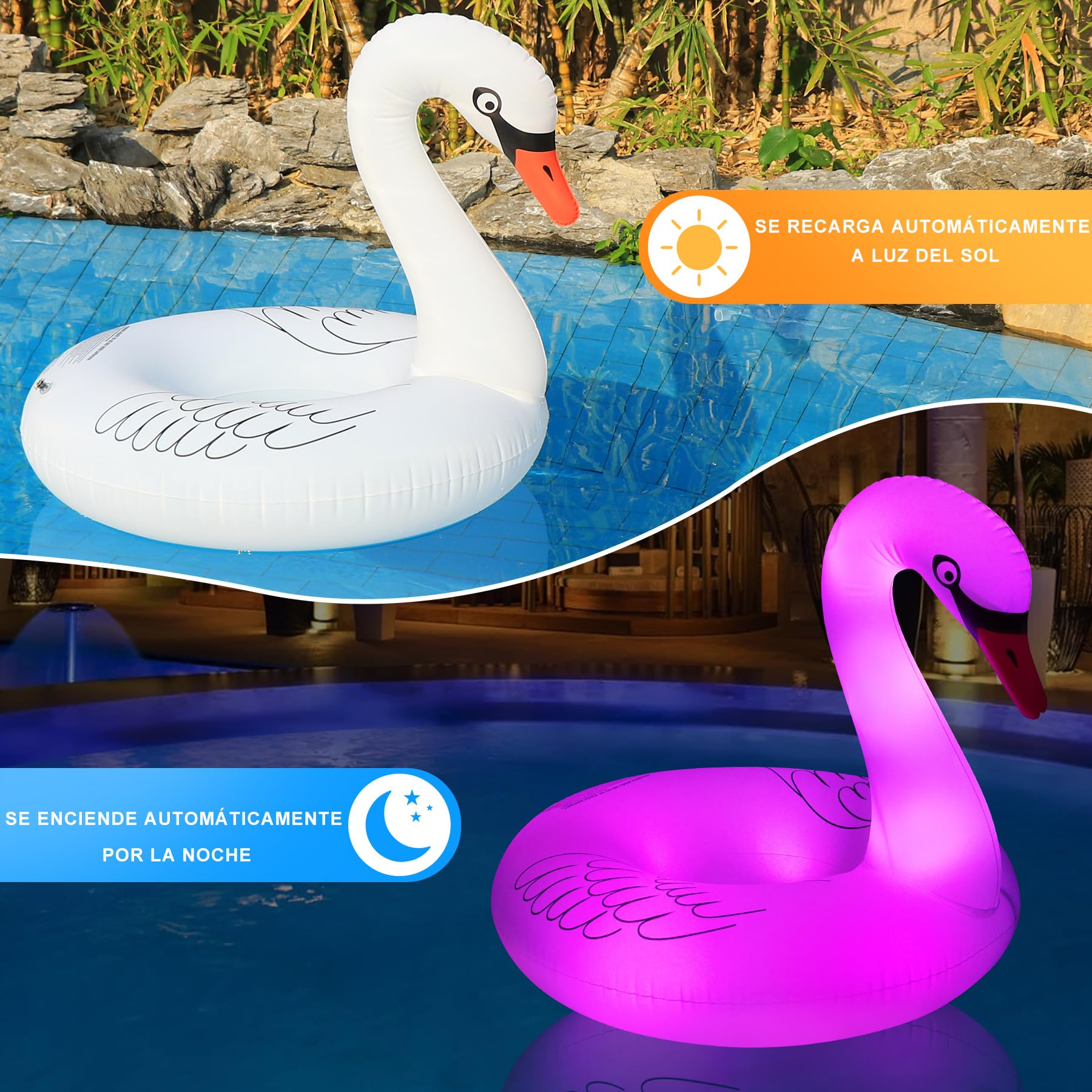 DeeprBling Cisne Hinchable Piscina con Luces Solar Que Cambian de Color, Flotador Cisne Gigante para Adulto, Cisne Inflable Flotador Piscina Adulto, Flotadores Piscina Grandes di Cisne (106x106x92cm)