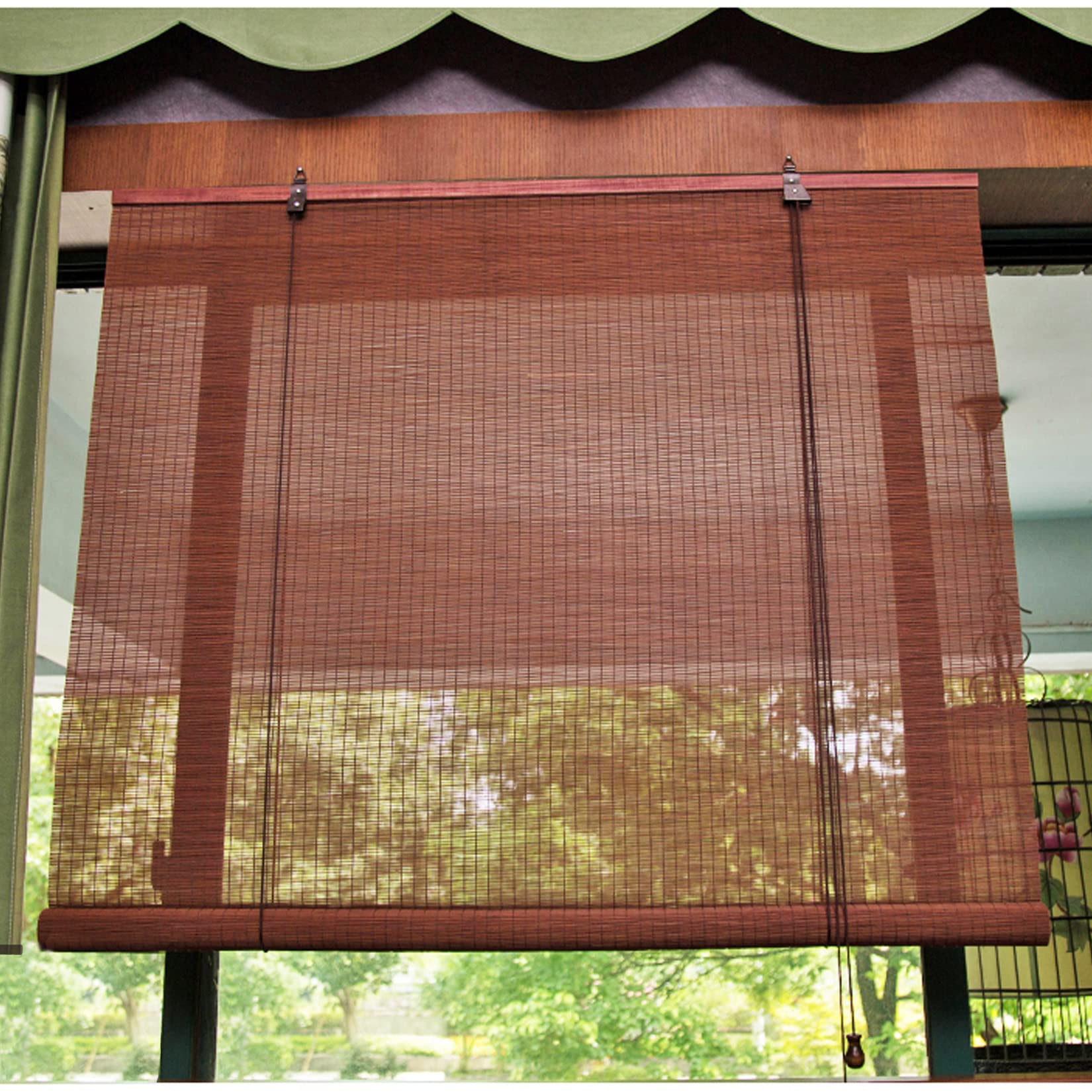 Roller Blind Natural Bamboo Blinds Retro Wood Window Shades Blinds, Anti-UV Dustproof Decorative Curtain, Walnut Color, for Indoor/Outdoor/Porch/Garden/Doors/Windows, etc (WxH:45x60cm/18x24in)