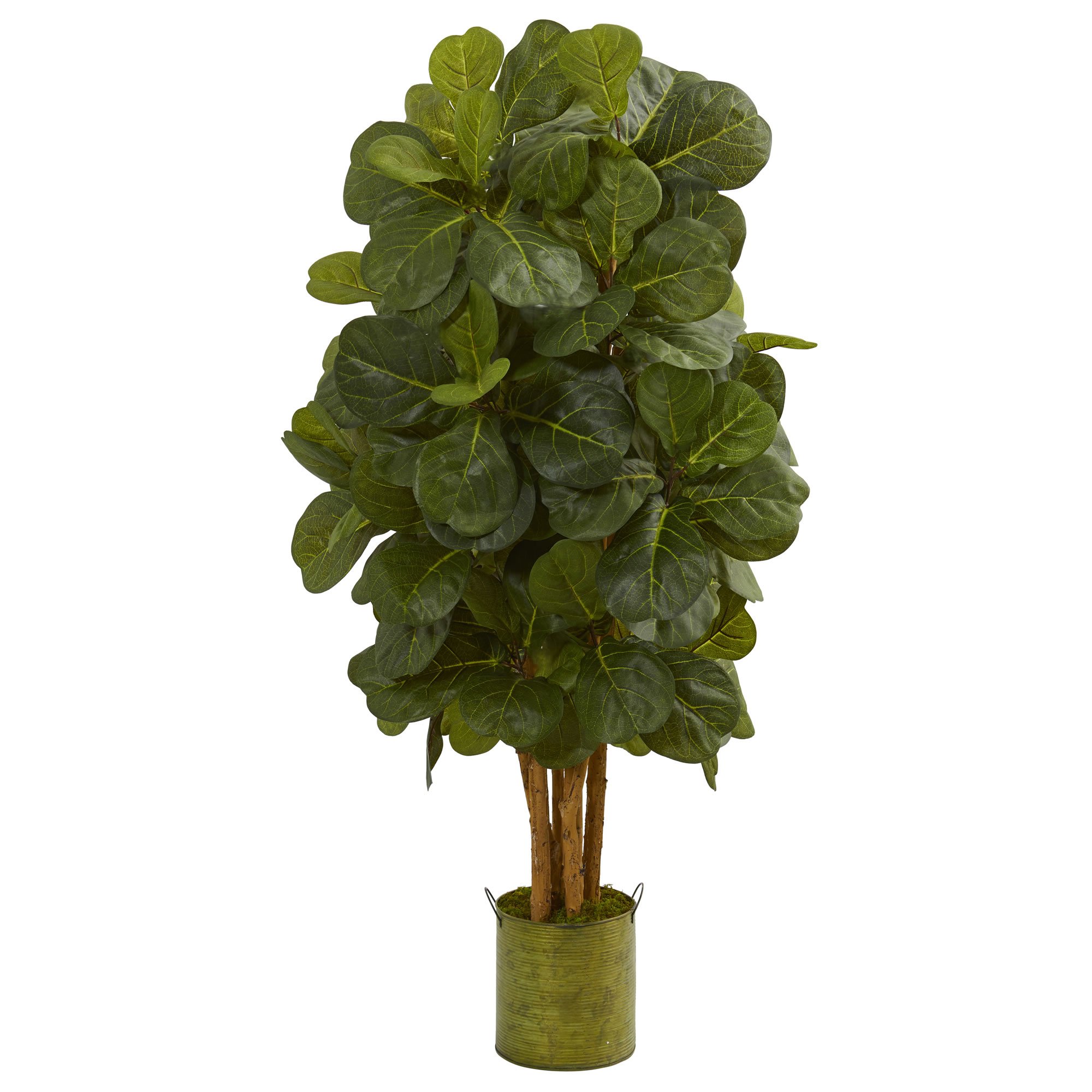Nearly Natural 5717 Fiddle Leaf Artificial Tree in Green Tin Planter, 4.5'
