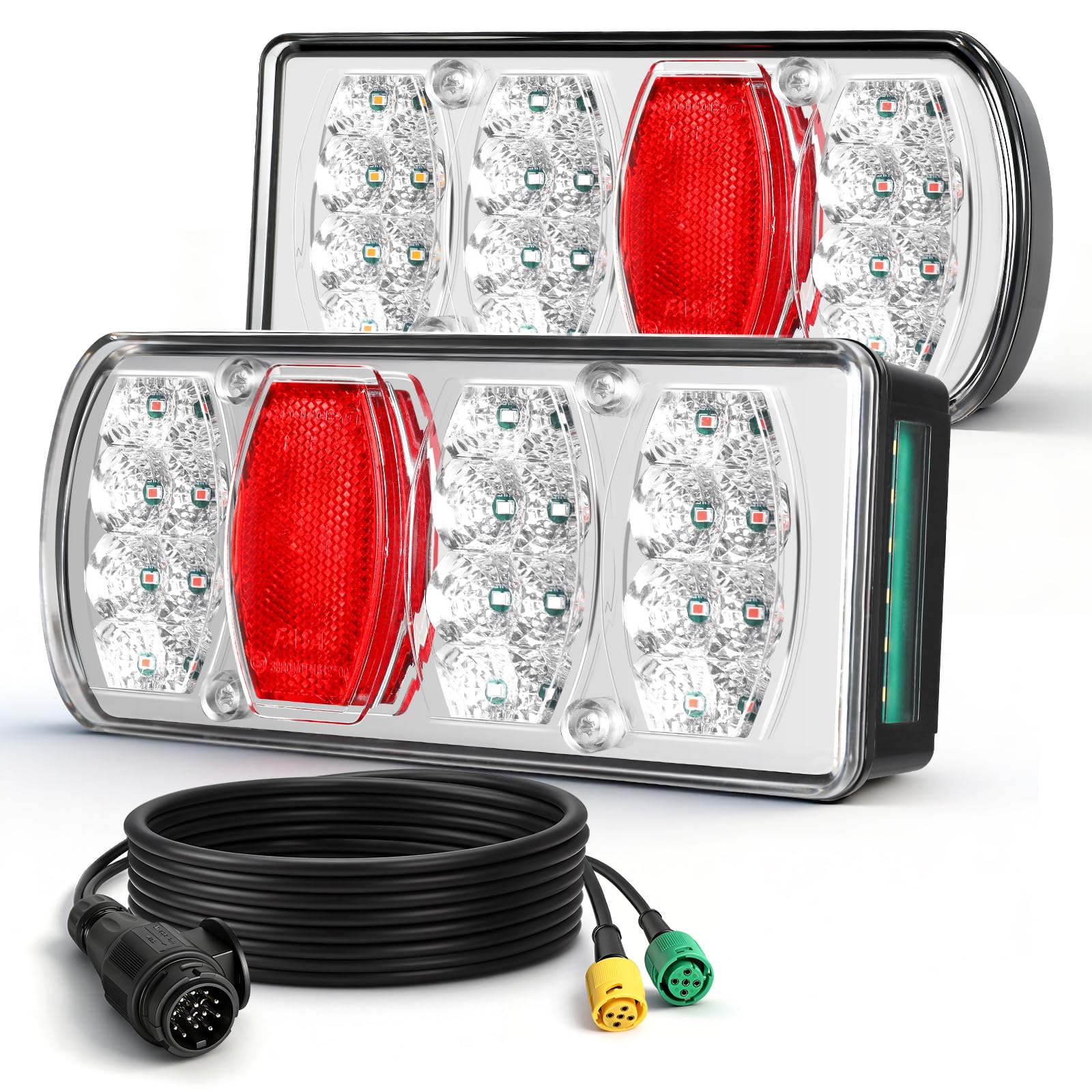 LED Feux Arrière x pour Remorque Kit, Connecteur Étanche 13 Broches 5,5 m avec Résistance Intégrée, 12V/24V Homologation E – pour Remorques, Camions, Caravanes