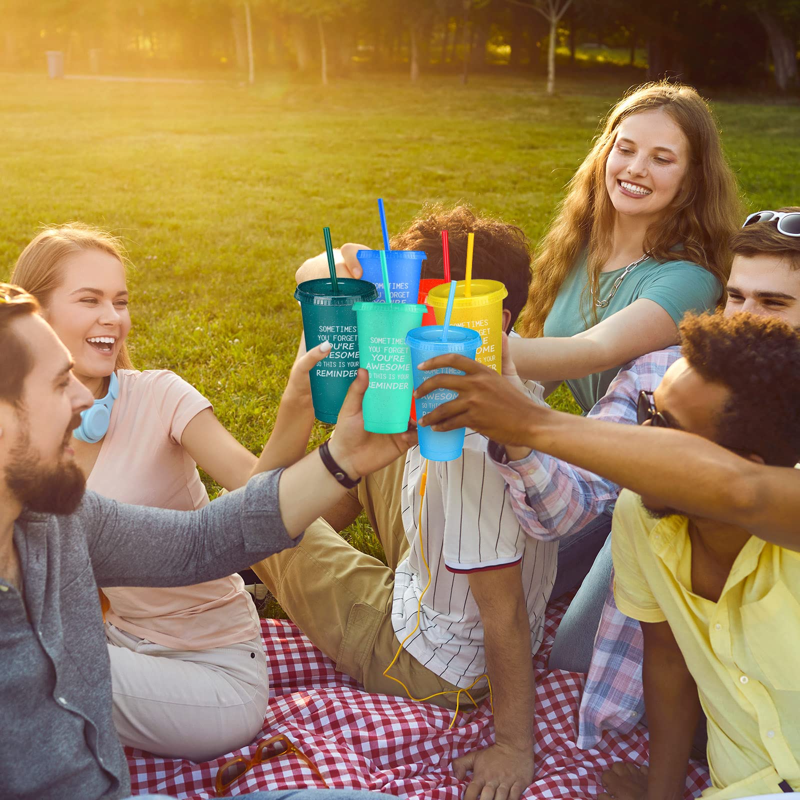 Gerrii 20 Pcs Thank You Gifts You Are Awesome Tumbler with Straw and Lid Inspirational Reusable Cup Glitter Plastic Tumblers Travel Mug Appreciation Gifts for Coworker Colleague Employee (24 oz)