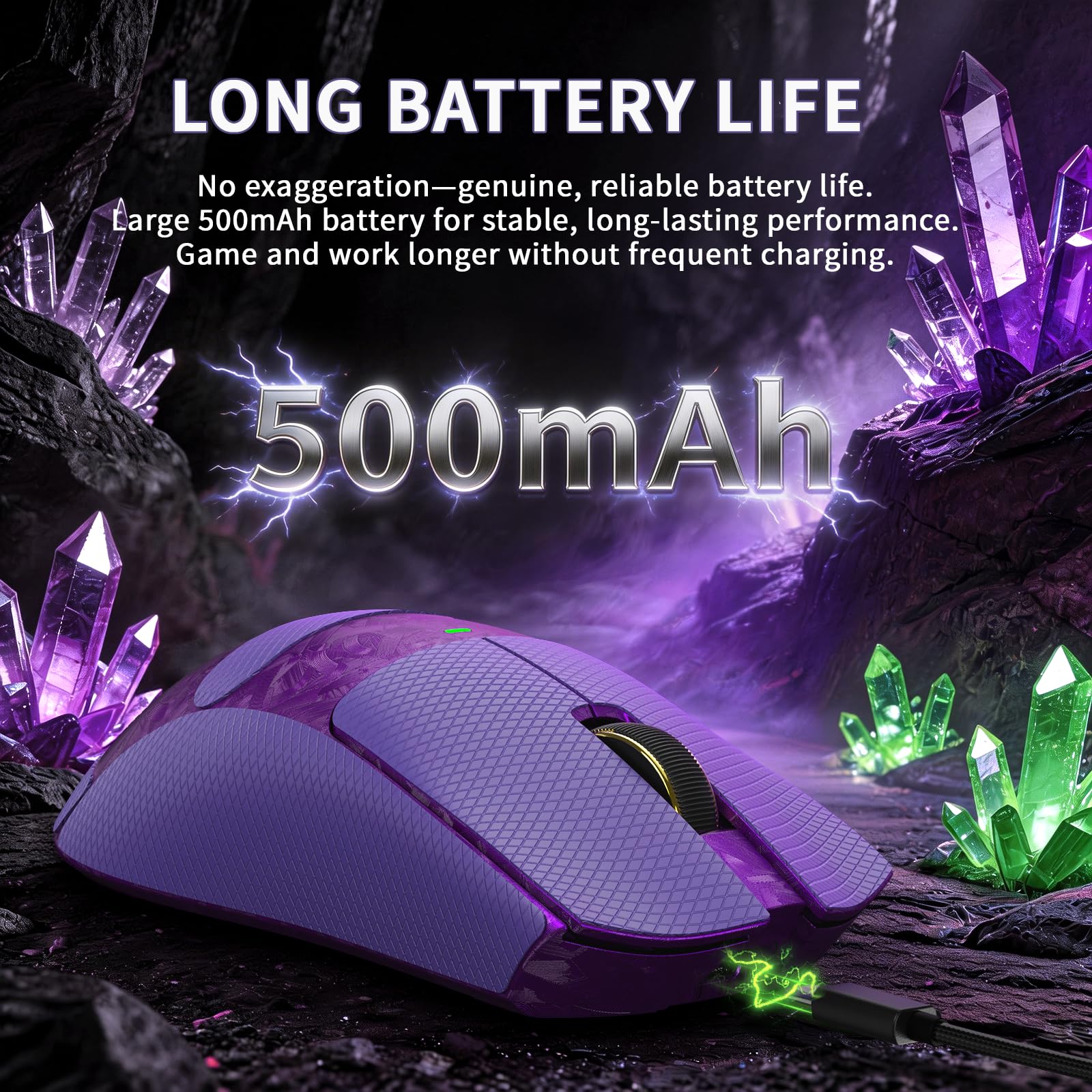 MAMBASNAKE ATTACK SHARK X11 ULTRA Mouse Gaming Wireless Fibra di Carbonio con Grip Tape, Nordic 54L15, PAW3950MAX, 42000 DPI, Dual 8000Hz, 63g Leggero, Dongle Pinna Squalo, Piedi Doppio Strato, Viola