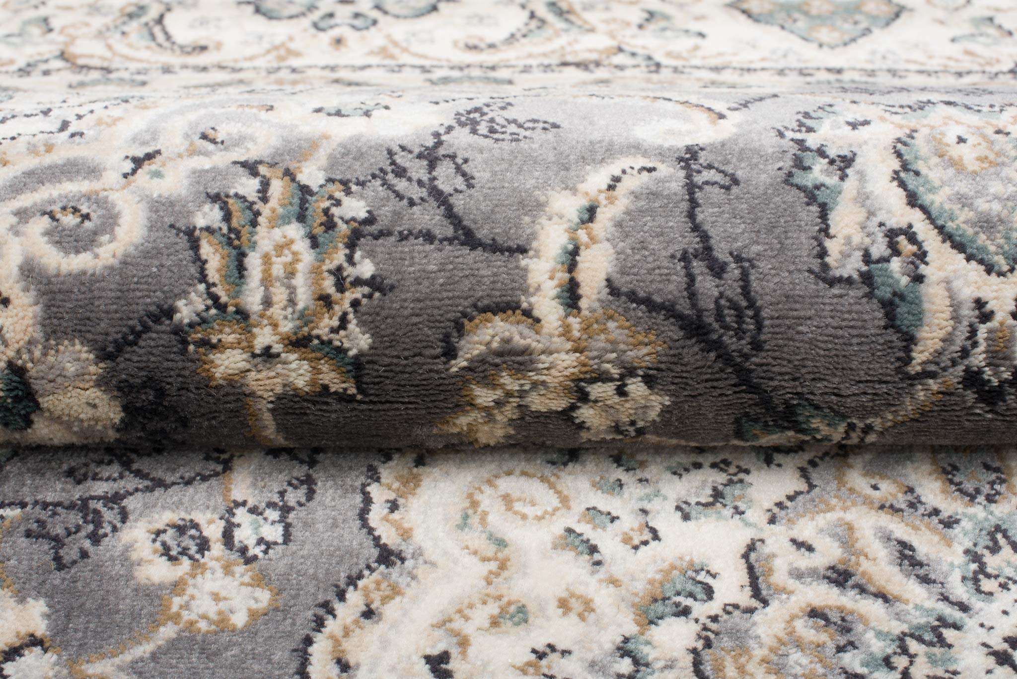 TAPISO Dubai Teppich Kurzflor Klassisch Orientalisch Creme Grau Floral Ornament Bordüre Design Wohnzimmer Schlafzimmer Meliert ÖKO-TEX 80 x 150 cm