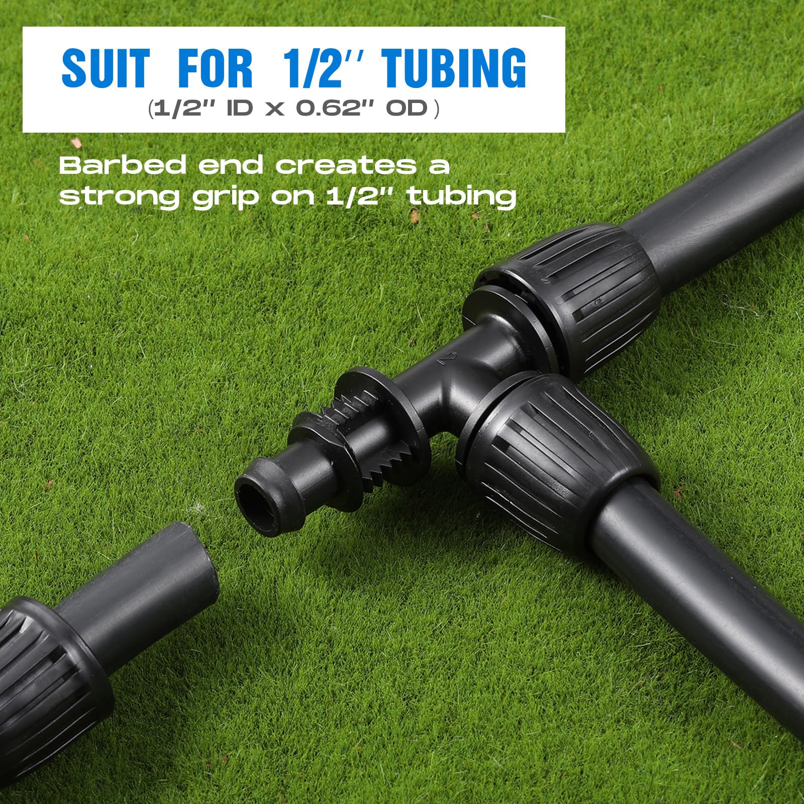 Frienda 40 tubos en T con bloqueo de riego por goteo de 1/2 pulgada (1/2 pulgada de diámetro interior x 0.6 a 0.6 pulgadas de diámetro exterior), accesorios de riego por goteo de 16 mm, piezas de