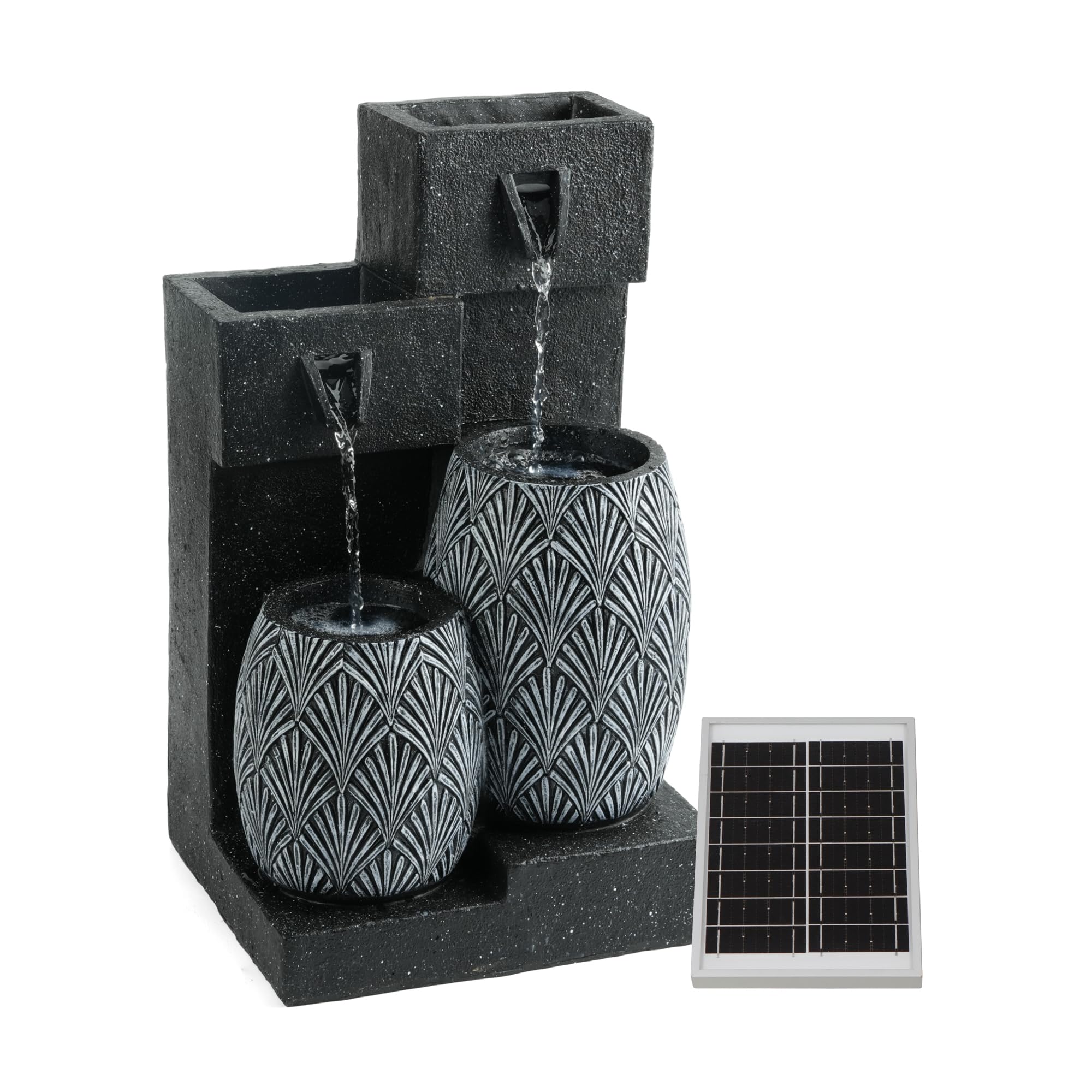 Gardenwize - Solar Water Feature Vase with Battery Backup – Cascading Garden Fountain with LED Lights for Patio, Balcony & Outdoor Serenity