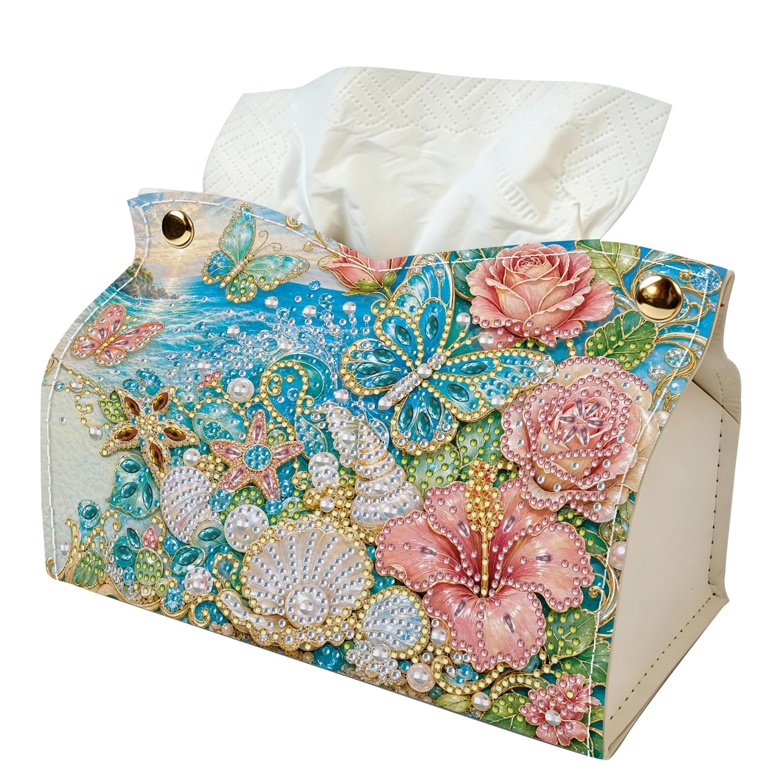 Ecogleam Ocean Butterfly Rose 24Cm Diy Rhinestone Tissue Box