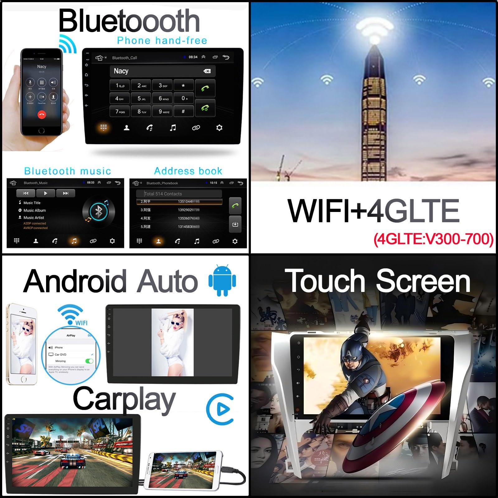 Autoradio Android per Honda Jazz 2 Fit 2 GG 2008-2014 Schermo Touchscreen QLED Android Auto CarPlay Musica Wireless/Bluetooth/FM/AM/RDS/WiFi/GPS/ADAS DVR/Ventola Di Raffreddamento