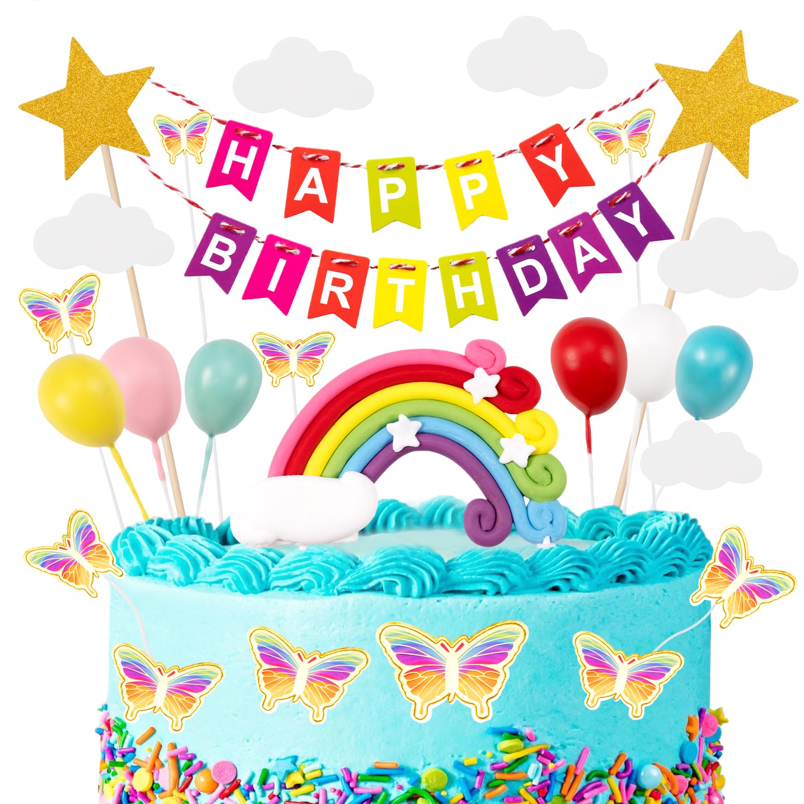 Toppers Per Torta Compleanno 23 Pezzi - Decorazioni Arcobaleno Per Bambini - Foto 6