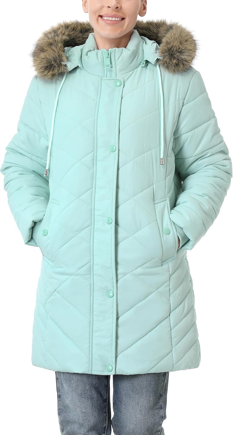 Women's Long Warm Winter Coat Windproof Thickened Fleece Lined Down Jacket Waterproof Puffer Outerwear with Removable Hood - Image 5