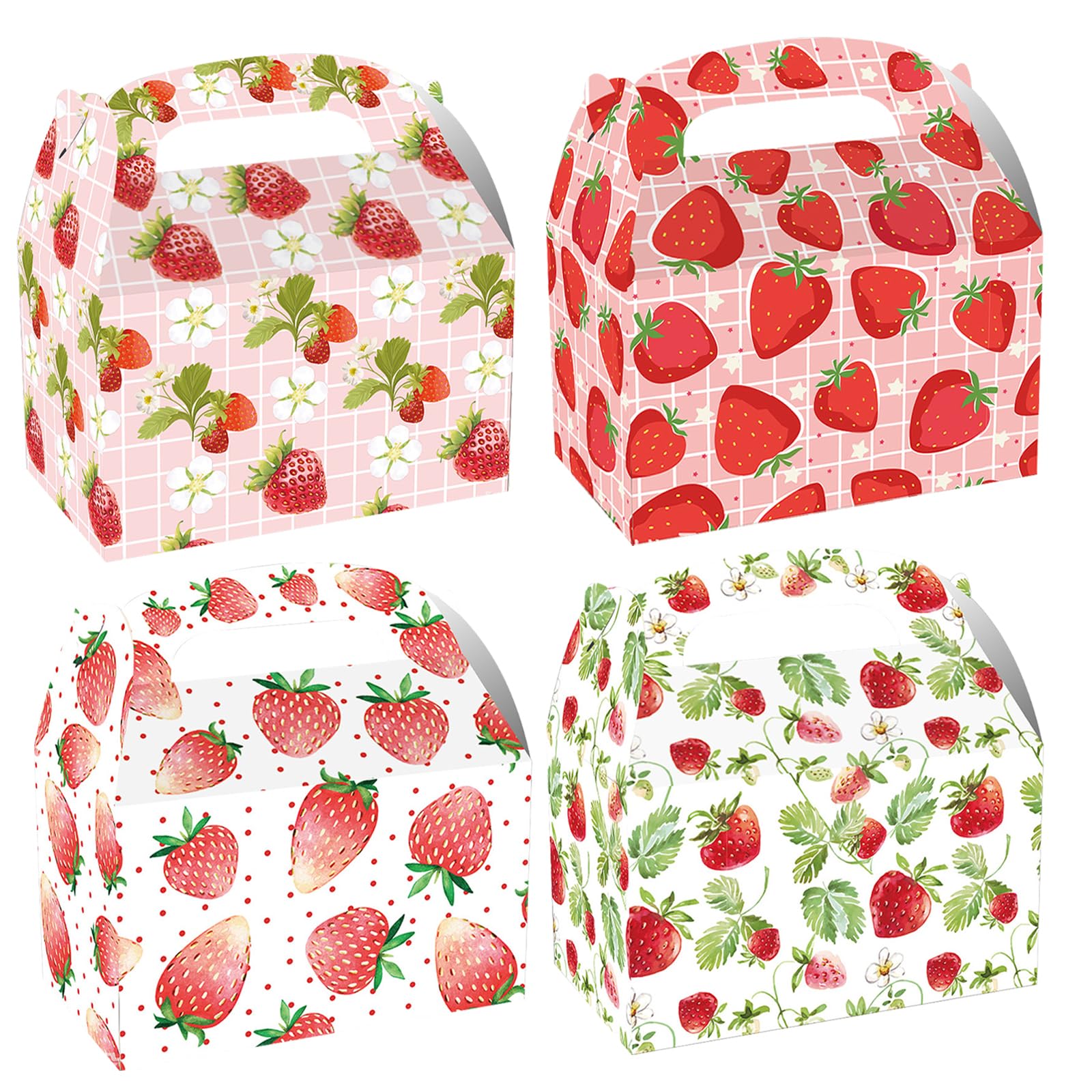 CIEOVO 24 Pack Strawberry Party Cardboard Treat Box Cute Fruit Watercolor Fresh Strawberry Party Favor Boxes Goody Treat Boxes for Sweet One
