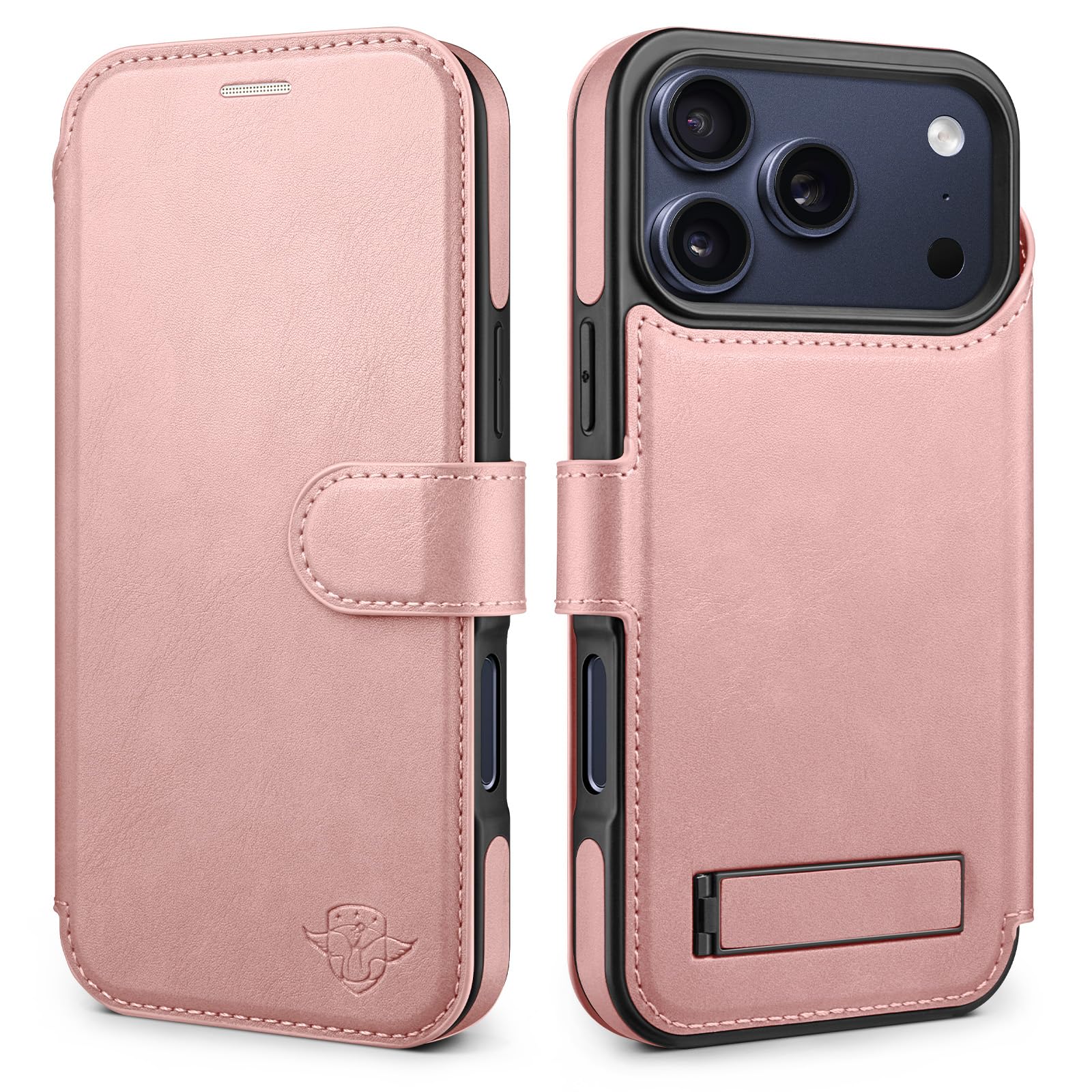 Custodia a portafoglio per iPhone 17 Pro Max 6,9 pollici [cavalletto invisibile integrato] [ricarica wireless] [3 slot per schede e blocco RFID] [pelle PU] custodia protettiva donna uomo per