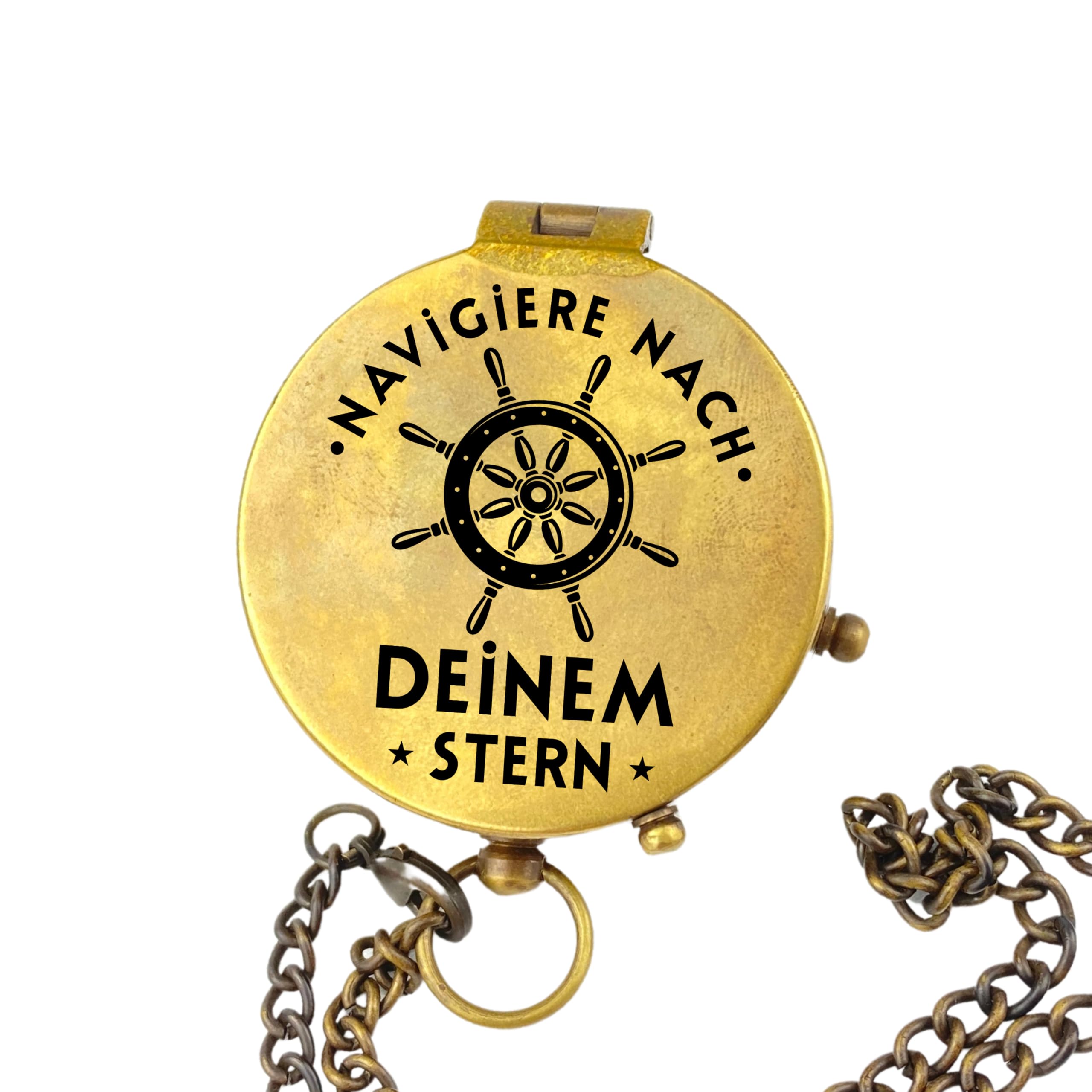 Personalisierter Kompass mit Gravur Wunschmotiv Maritim und Wunschtext Name Diverse Designs Messing Ledertasche Geschenkbox Geschenkidee