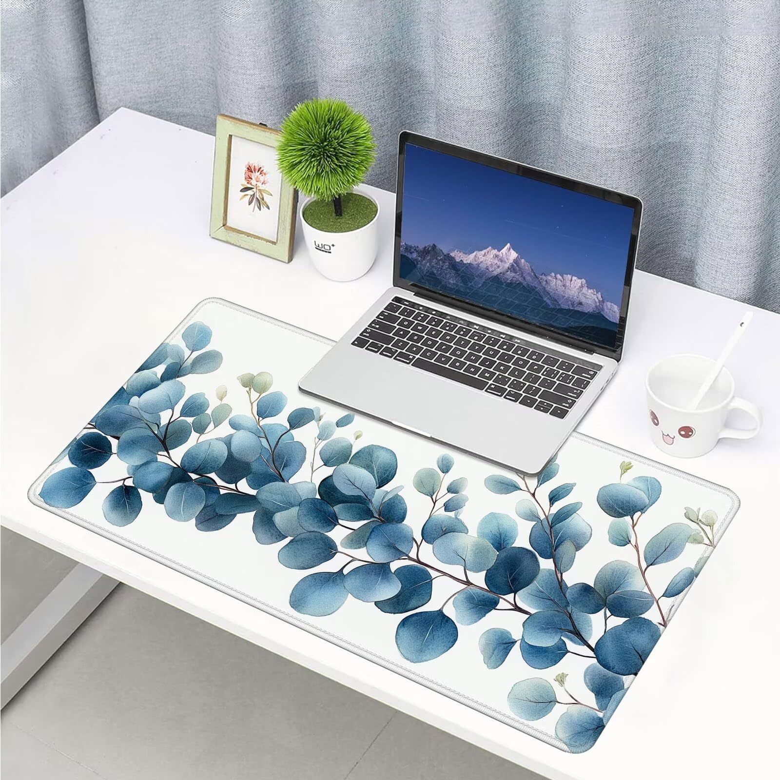 Gamingowa podkładka pod mysz XXL – duża podkładka pod mysz, 1200 x 600 x 3 mm, niebieskie liście, podkładka na stół, duży rozmiar, poprawia precyzję i prędkość, antypoślizgowa podkładka na biurko