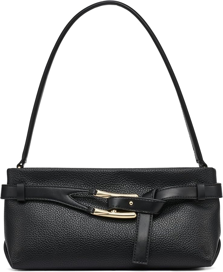 H HALSTON Women's Handbags Shoulder, Black/Gold, One Size