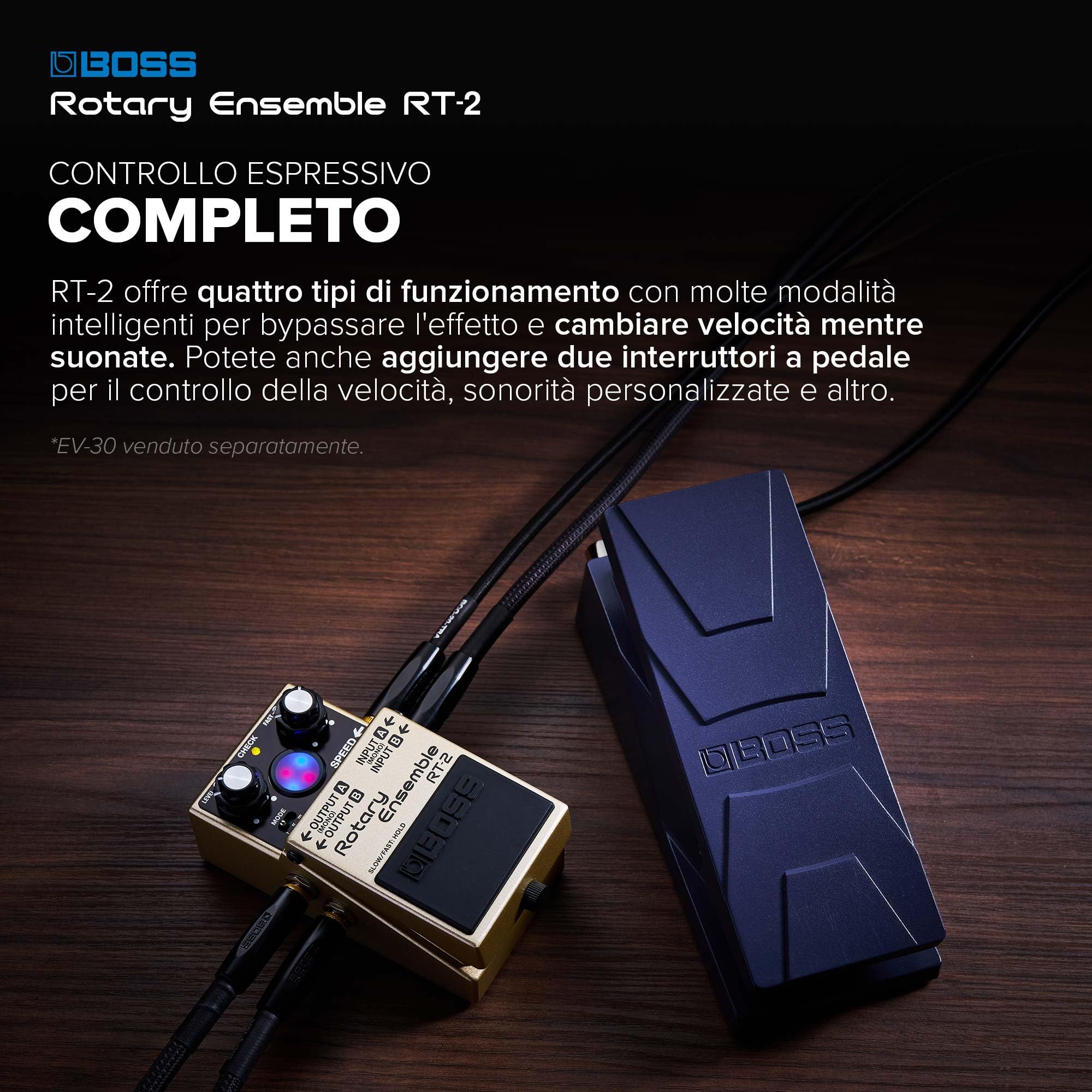 BOSS RT-2 | Pedale Compatto Rotary Ensemble | I veri suoni di altoparlante rotante | Dedicato alla chitarra e alle tastiere | 3 modalità versatili | Vari effetti di modulazione in uno