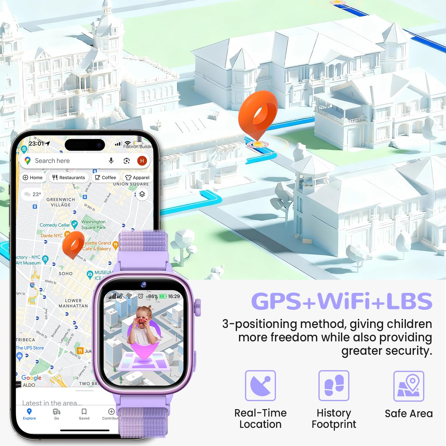 RUXINGX Inteligentny zegarek dla dzieci, Smartwatch dla dzieci z GPS i rozmowami wideo, telefon, czat głosowy, SOS, tryb szkoły, aparat, krokomierz, monitor snu, IP68 wodoodporny prezent dla dziewcząt