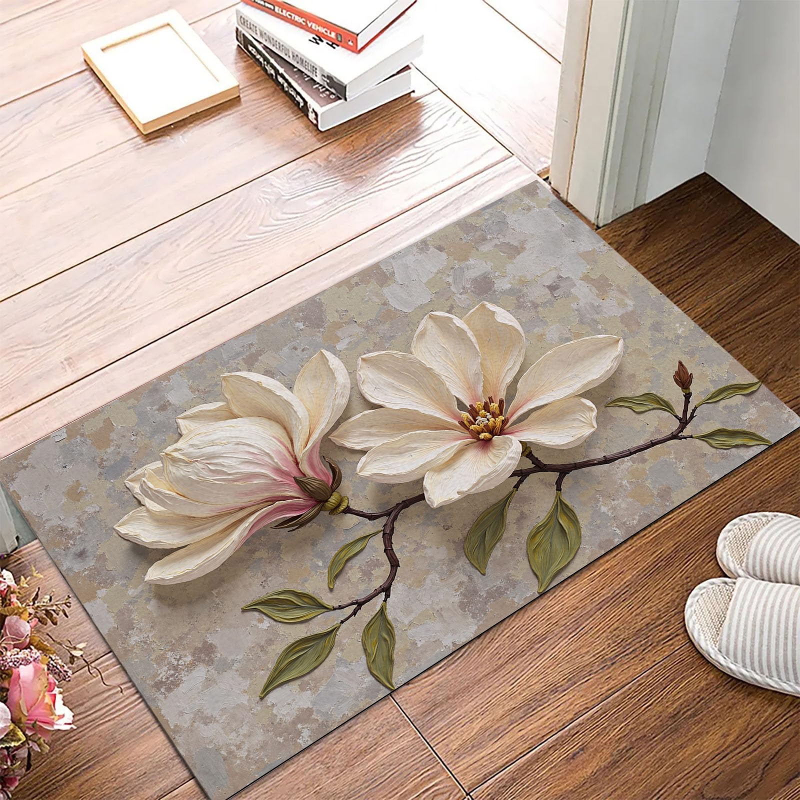 Tapis de bain antidérapant en microfibre pour une entrée accueillante et fleurie