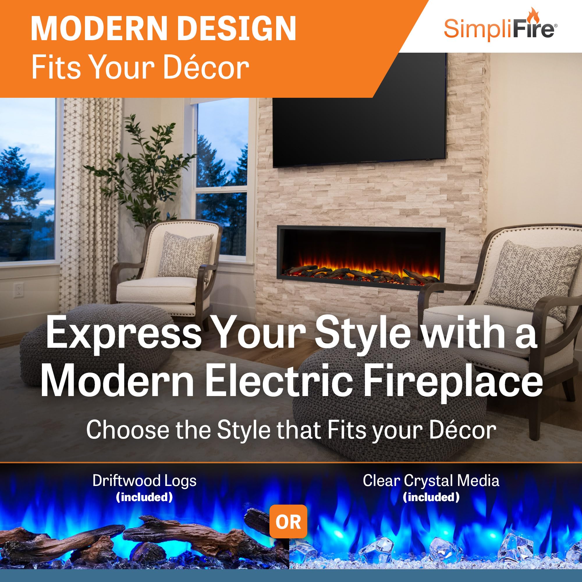 Amazon.com: SIMPLIFIRE Scion 55 Clean Face Linear Electric Fireplace -  Black, SF-SC55-BK : Home u0026 Kitchen