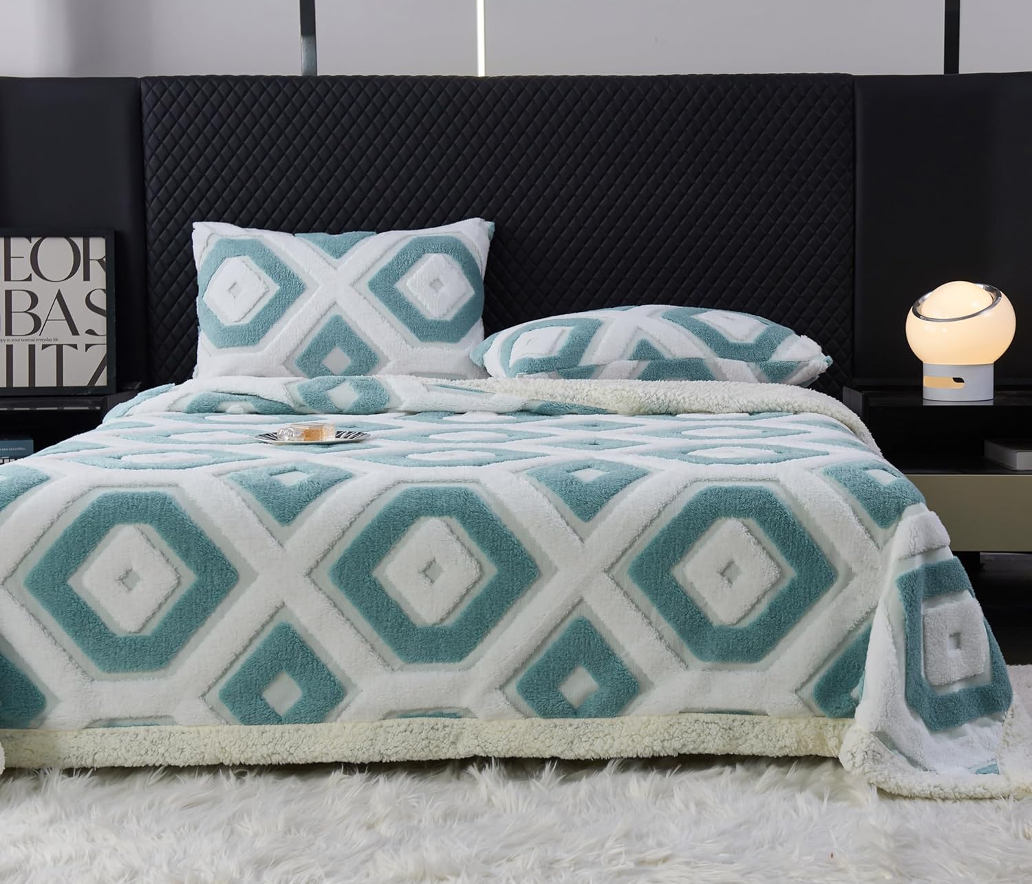 LEVINIS Boho Sherpa Fleece Blanket 80'' × 90'', Ultra Soft Aztec Queen Blanket for All Season, Cozy, Plush, Bohemian Throw Blankets for Bed/Couch/Sofa/Office/Camping, Blue Grey - Image 4