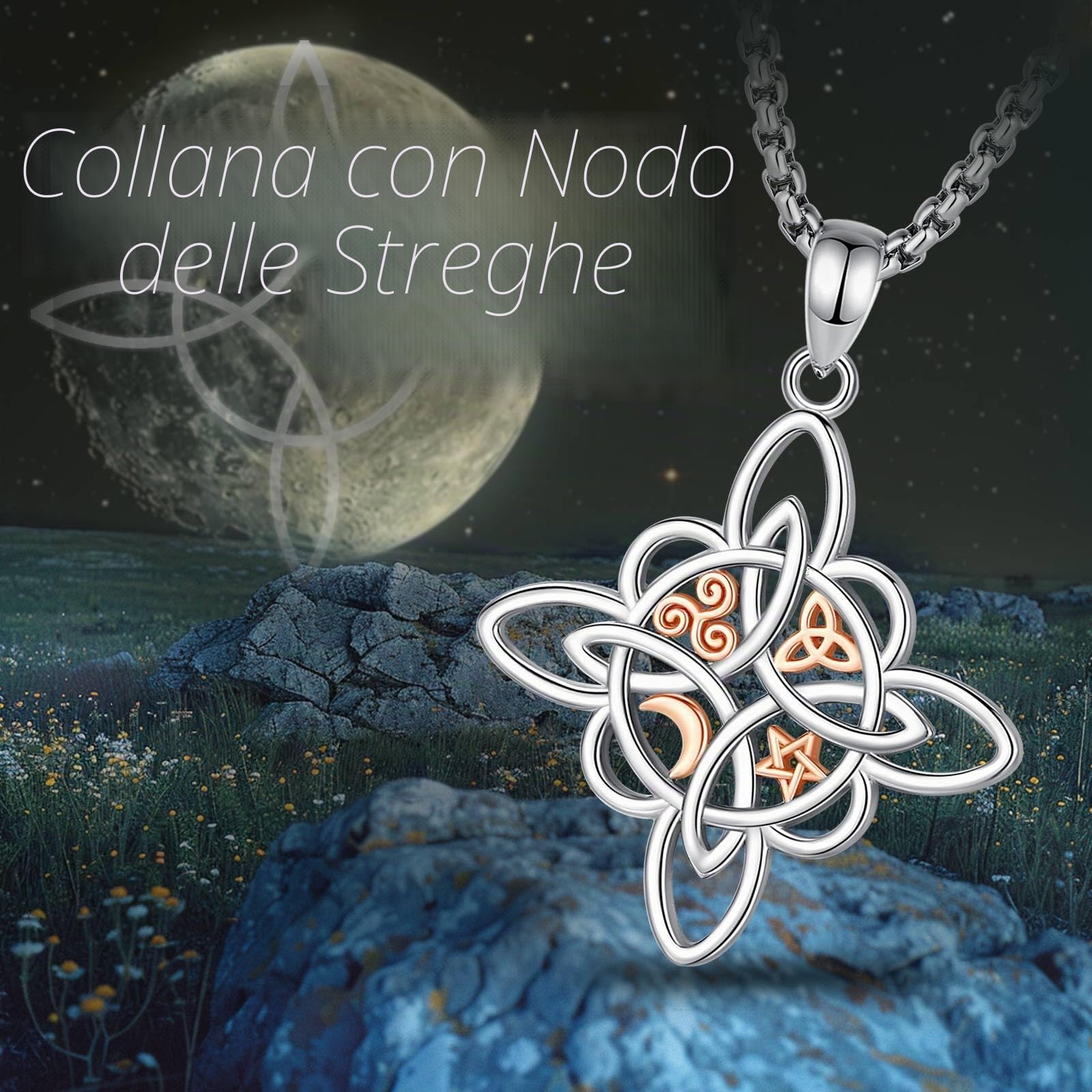 Collana con Nodo da Strega in Argento Sterling 925 per Donna, Ciondolo Originale Nudo de Bruja Plata 925, Amuletos de Proteccion de Brujeria Regalo di gioielli Wiccan, 22"