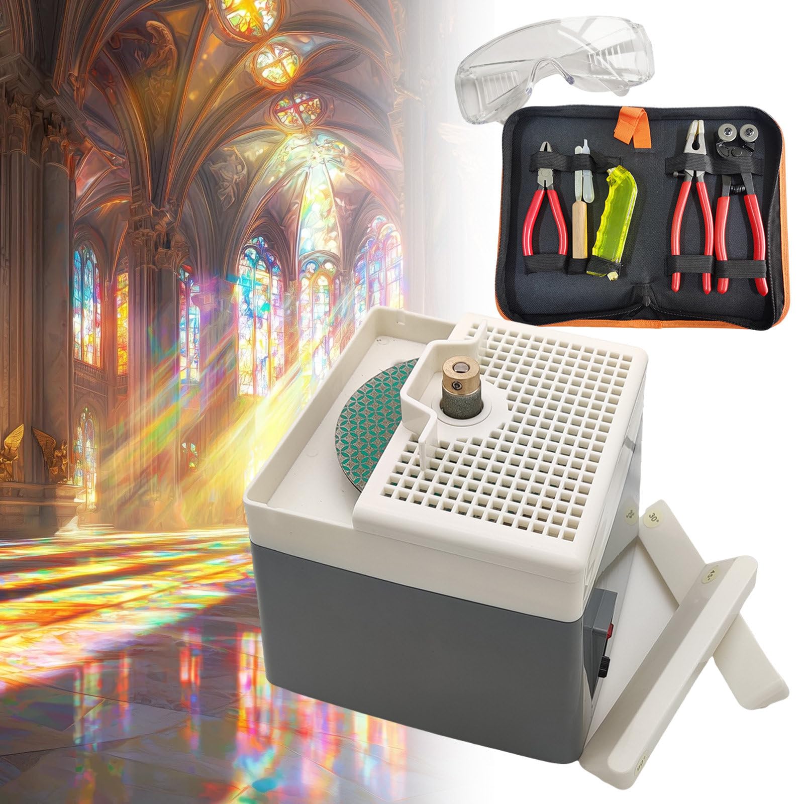 vnmudzeo 65 W Stained Glass Art Grinding Machine Commercial,with Glass Tool Set,Safety Glasses,Portable Electric Jewelry Grinding Sets Multiple Curves