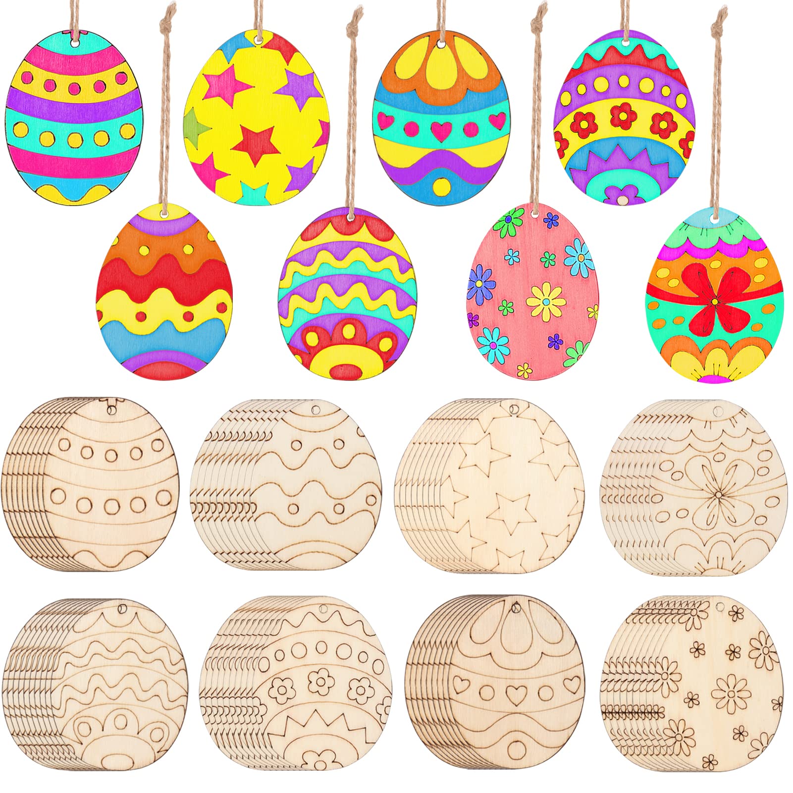 80Pcs Wooden Easter Ornaments Crafts for Kids, Unfinished Wood Slices Ornaments, DIY Crafts Egg Cutouts Ornaments Set for Kids Painting Easter Party Supplies Holiday Decoration Home Decor