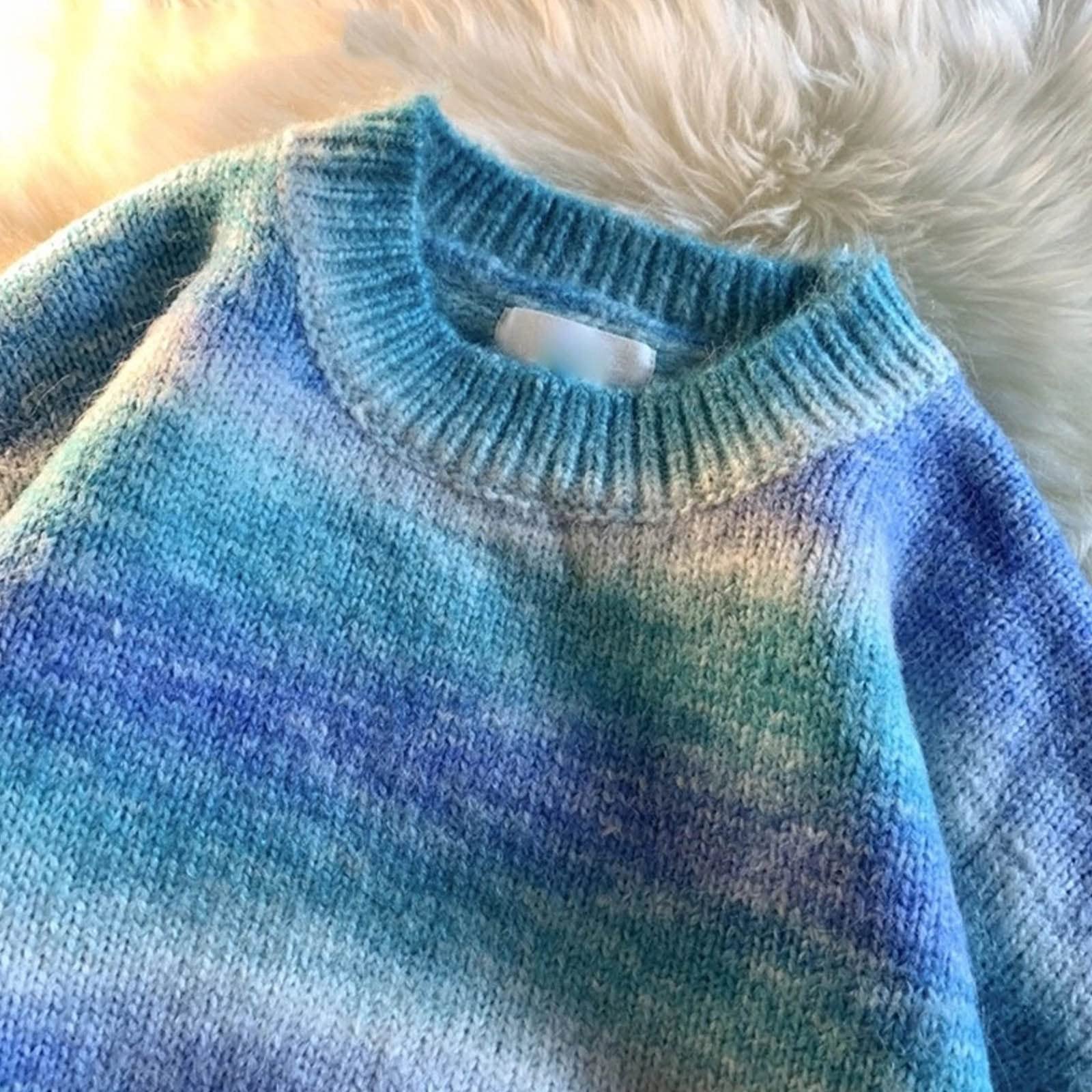 Tęczowy sweter w paski odzież damska Harajuku moda damskie swetry swetry retro ubrania 2XL jesień zima nowy (kolor: Niebieski, rozmiar: M)