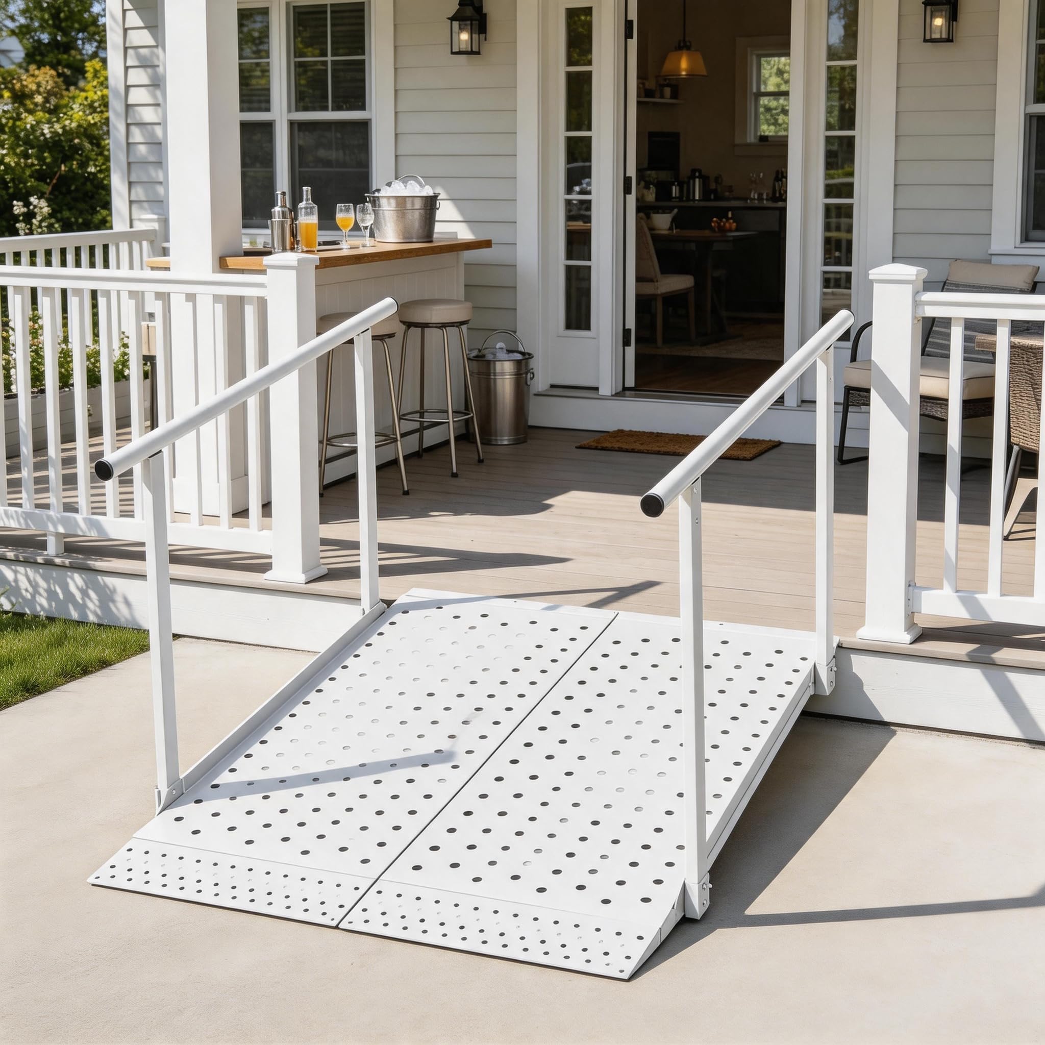 Photo 1 of Portable Wheelchair Ramp with Handrails for Steps, 500lb Capacity Folding Handicap Ramp for Home Entrance, Doorways, Stairs, Curbs for Elderly, Walkers, Mobility Scooters