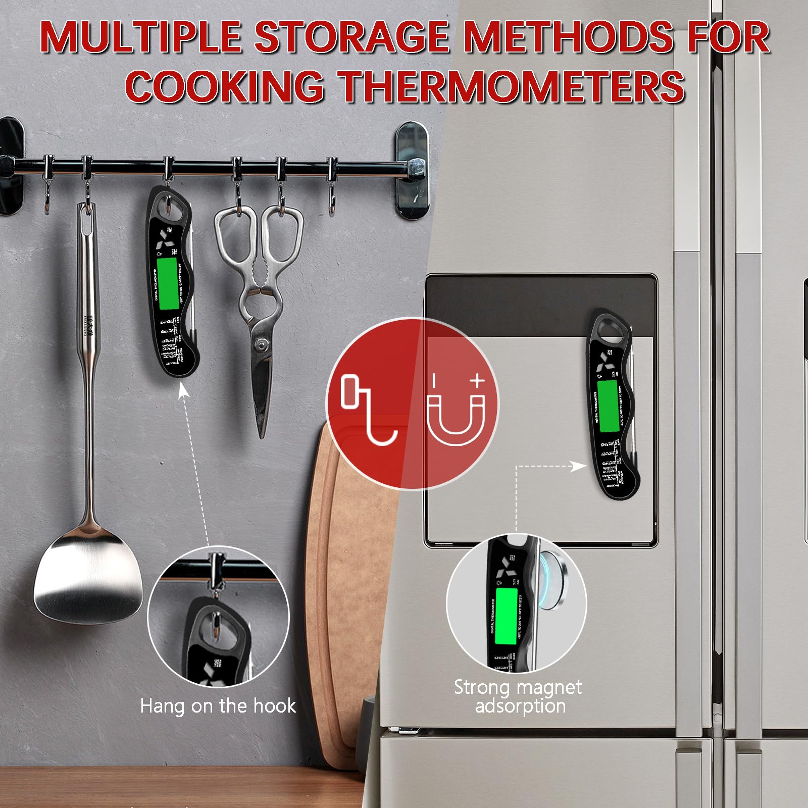 Termometro da cucina, impermeabile IP67, termometro digitale per carne con retroilluminazione, calibrazione e funzione di tenuta, termometro per alimenti, per cucinare, grigliare all'aperto, fare