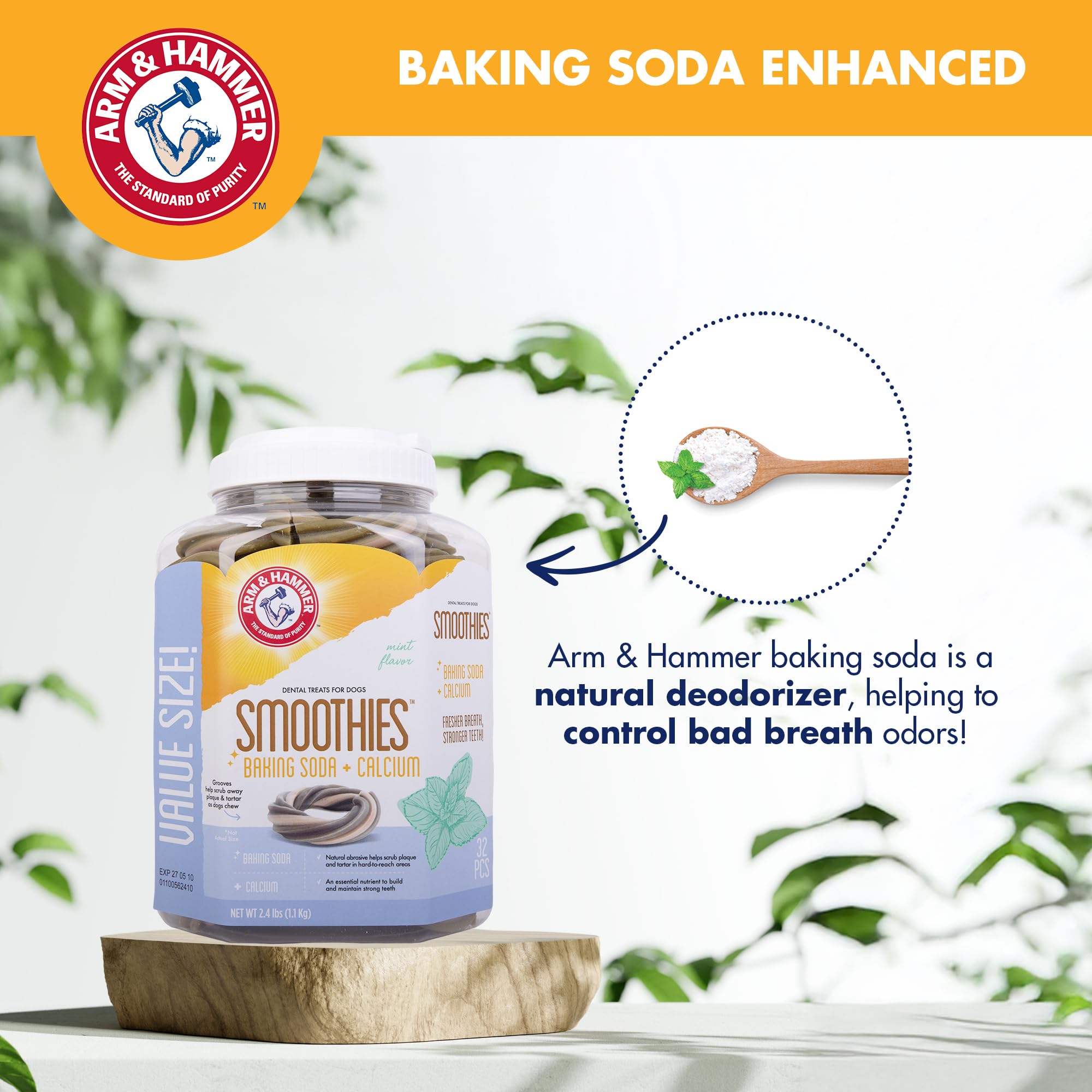 Arm & Hammer for Pets Smoothies Dental Treats for Dogs with Baking Soda and Calcium, Help Fight Bad Breath, Plaque & Tartar without Brushing, Mint, Ring Shaped, 32 Pcs (Packaging may vary) - image 5