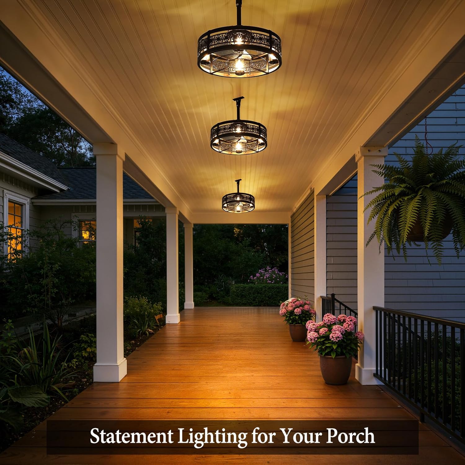 20" Weatherproof Outdoor Ceiling Fan with Lights, Plug-in Caged Patio Fan, Remote Control, Vintage Bronze Reversible DC Motor for Gazebo Porch Deck