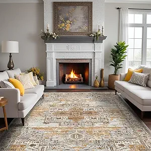 RUUGME Washable 8x10 Area Rugs - Large Rugs for Living Room Stain Resistant Carpet Vintage Rugs for Bedroom with Non Slip Backing Home Decor Floor Decoration Mat (8x10 Yellow)