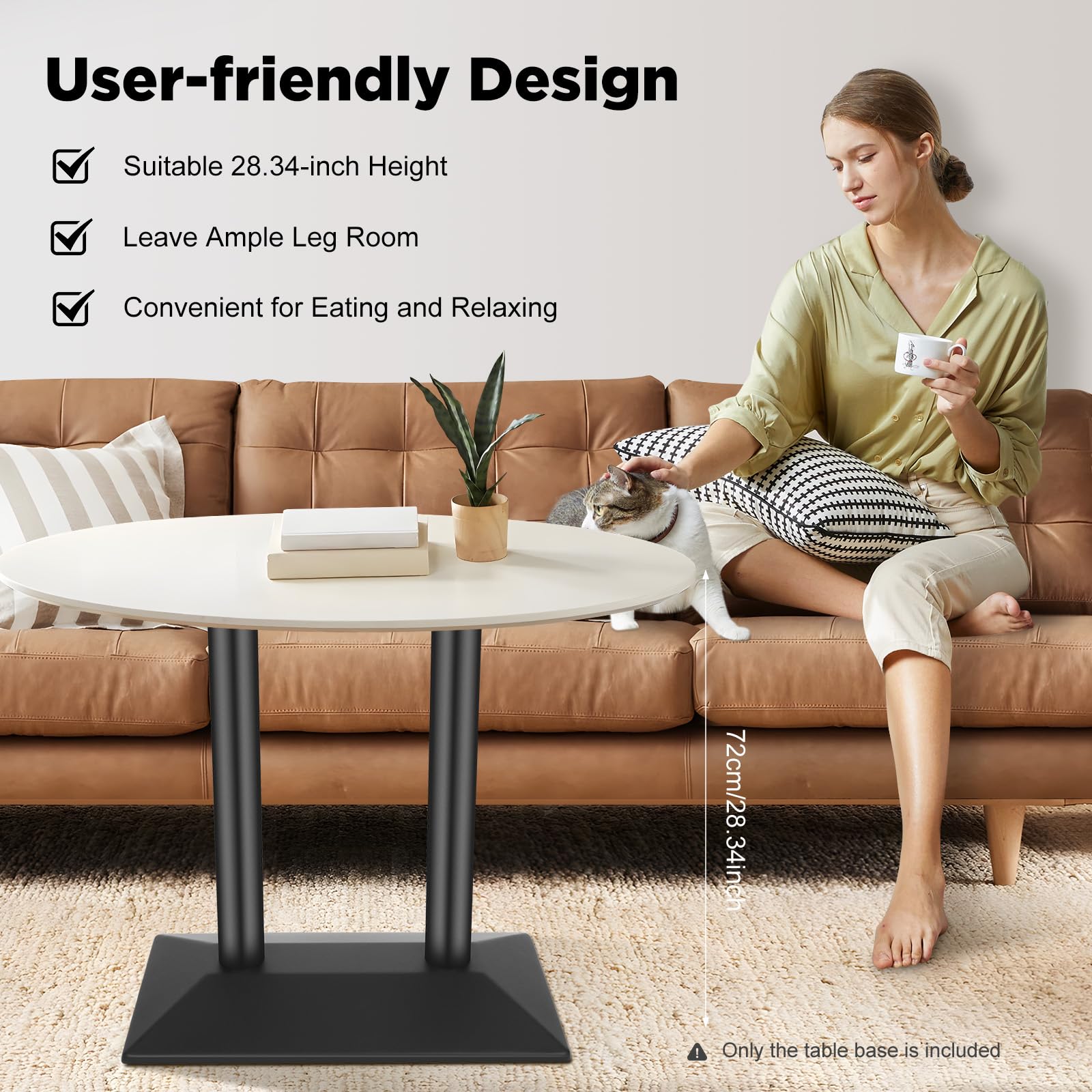 Telaio da tavolo doppio in acciaio da 72 cm – Base da tavolo con 4 viti di livellamento e capacità di carico 800 kg, verniciato a polvere nero (piastra di base 70 x 40 cm) per ristoranti, uffici e
