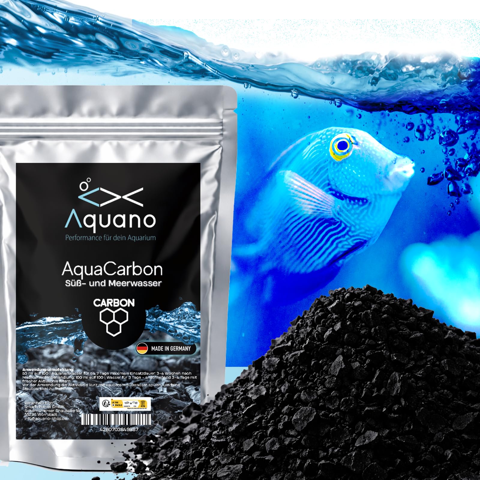 Charbon actif AquaCarbon Premium 1000 g pour aquariums d'eau douce et d'eau de mer - Parfait pour l'aquarium